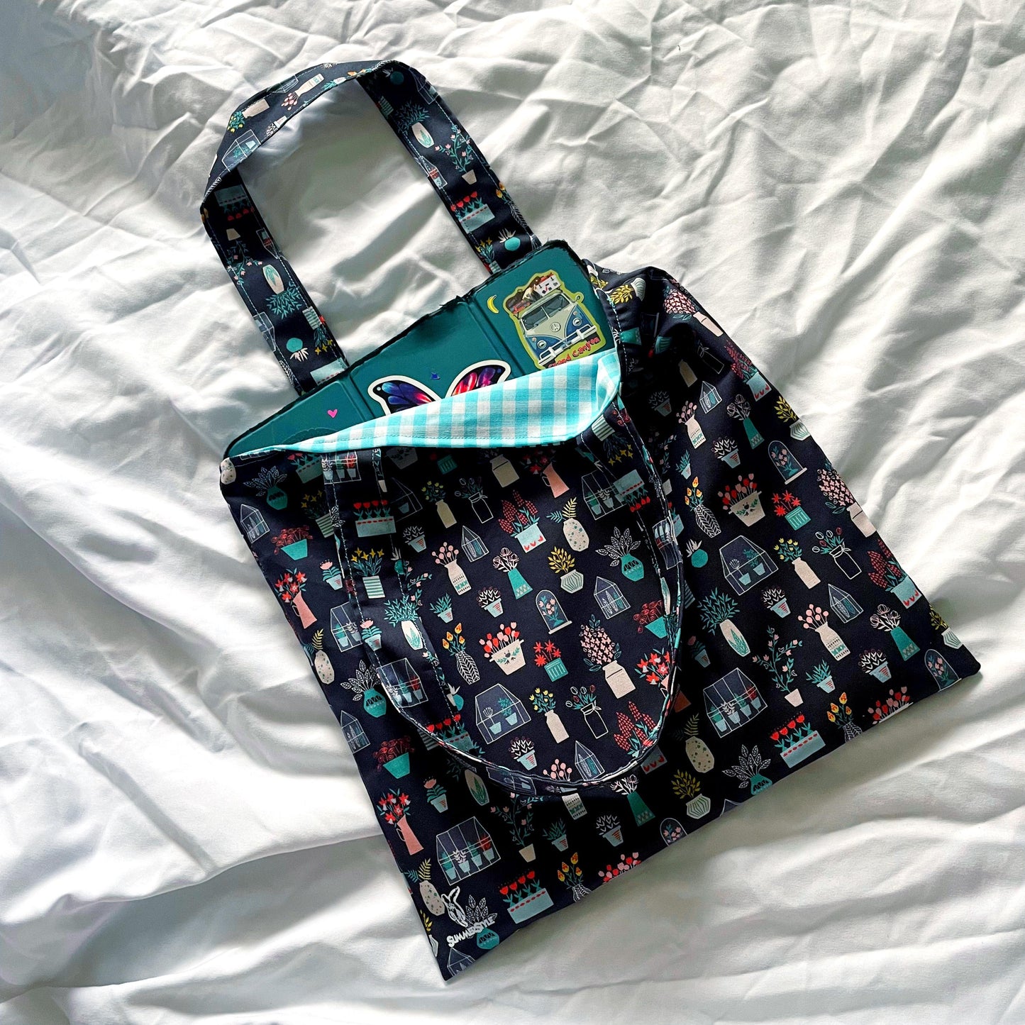 Happy House Plants Reversible Bookish Tote Bag, Reversible Tote, Tablet Bag, Book Tote, SummerStyle Bracelets