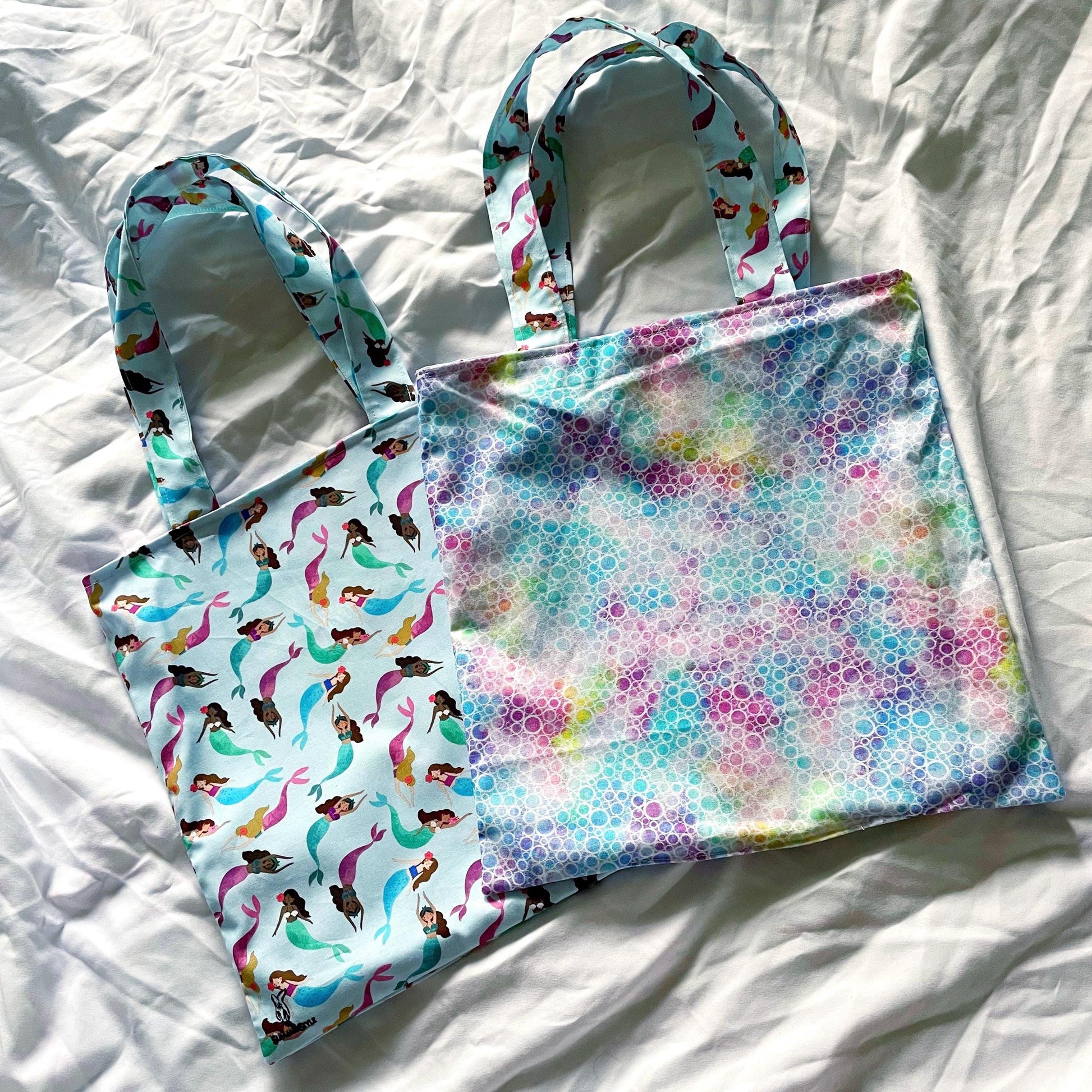 Mermaid Bubbles Reversible Bookish Tote Bag, Reversible Tote, Tablet Bag, Book Tote, SummerStyle Bracelets