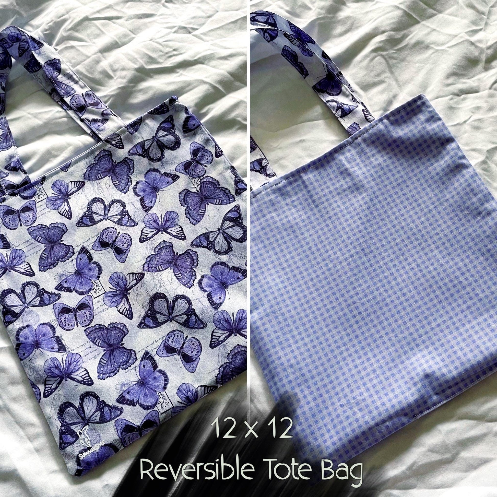 Periwinkle Butterfly Reversible Bookish Tote Bag, Reversible Tote, Tablet Bag, Book Tote, SummerStyle Bracelets