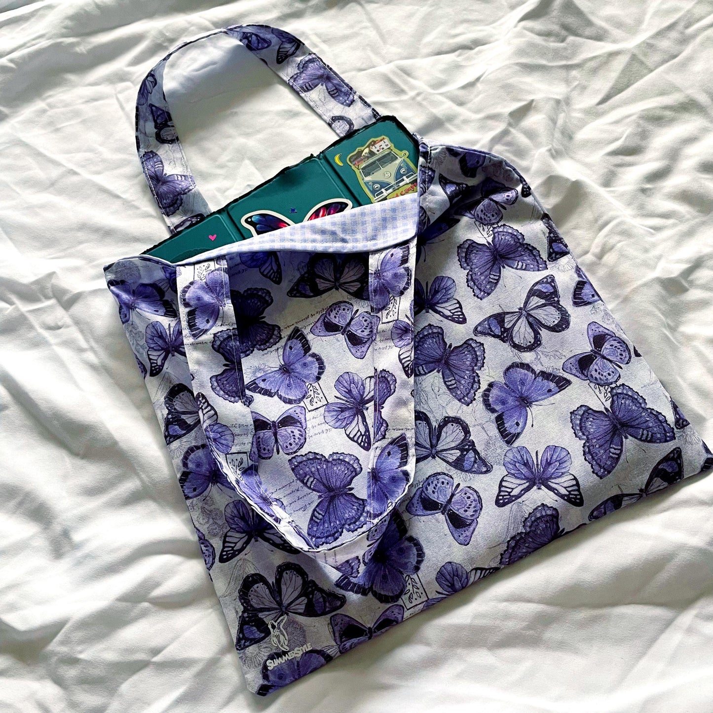 Periwinkle Butterfly Reversible Bookish Tote Bag, Reversible Tote, Tablet Bag, Book Tote, SummerStyle Bracelets