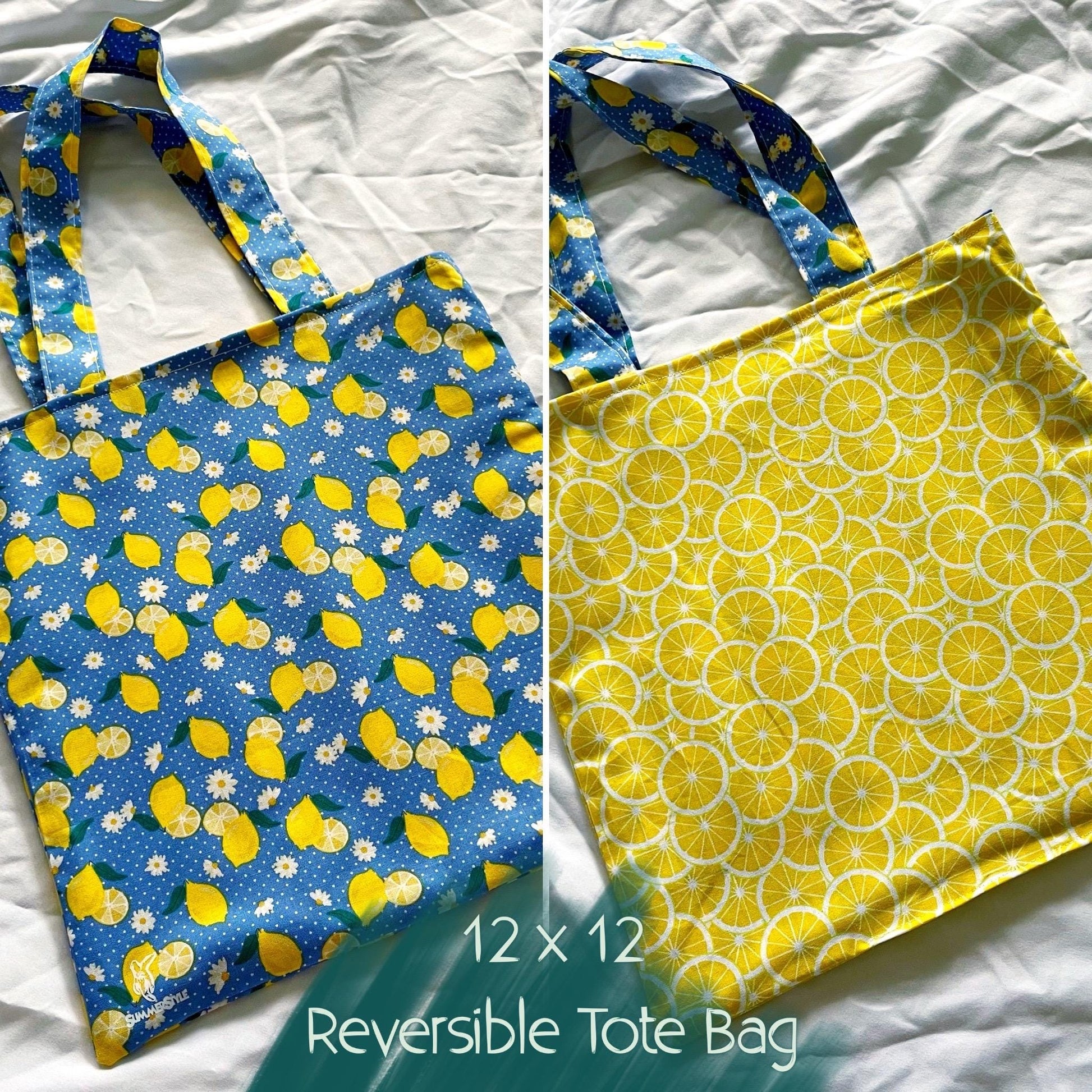 Double Lemon Reversible Bookish Tote Bag, Reversible Tote, Tablet Bag, Book Tote, SummerStyle Bracelets