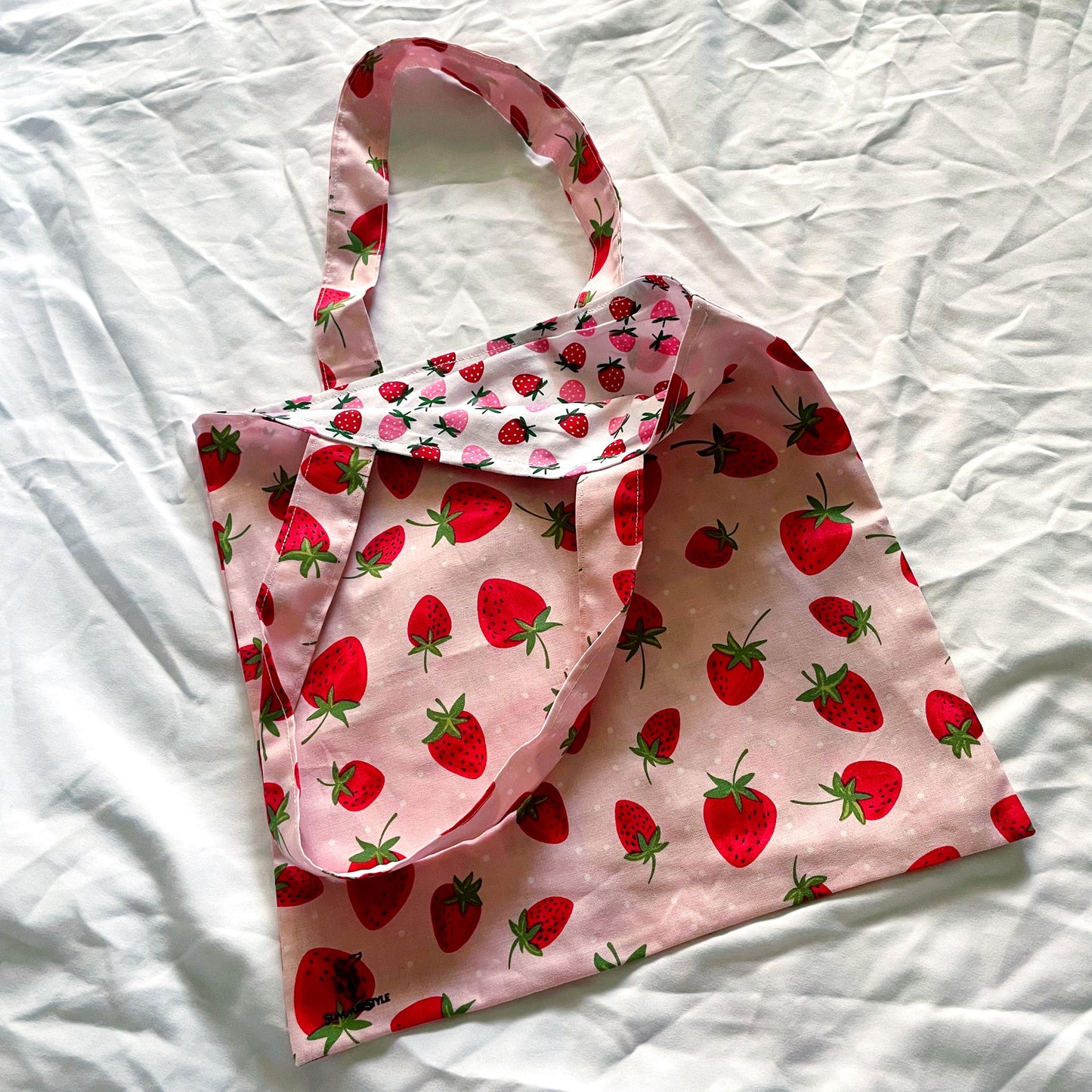 Double Strawberry Reversible Bookish Tote Bag, Reversible Tote, Tablet Bag, Book Tote, SummerStyle Bracelets