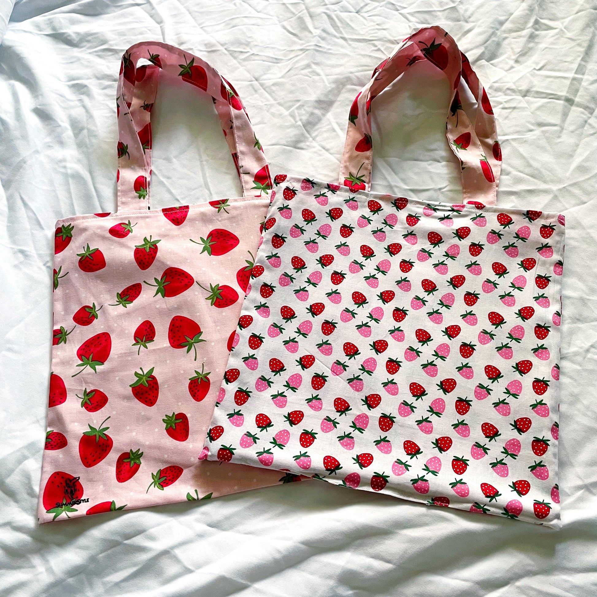 Double Strawberry Reversible Bookish Tote Bag, Reversible Tote, Tablet Bag, Book Tote, SummerStyle Bracelets
