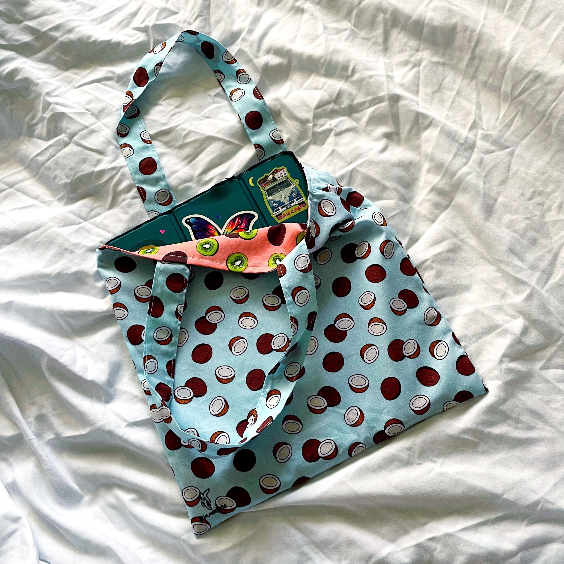 Tropical Fruit Reversible Bookish Tote Bag, Reversible Tote, Tablet Bag, Book Tote, SummerStyle Bracelets