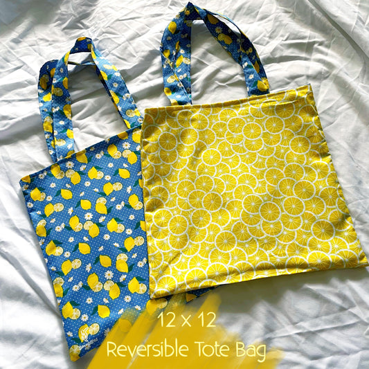 Double Lemon Reversible Bookish Tote Bag, Reversible Tote, Tablet Bag, Book Tote, SummerStyle Bracelets
