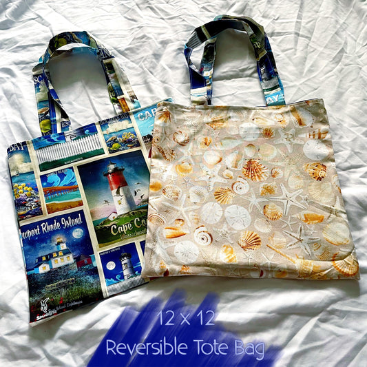 East Coast Summer Reversible Bookish Tote Bag, Reversible Tote, Tablet Bag, Book Tote, SummerStyle Bracelets