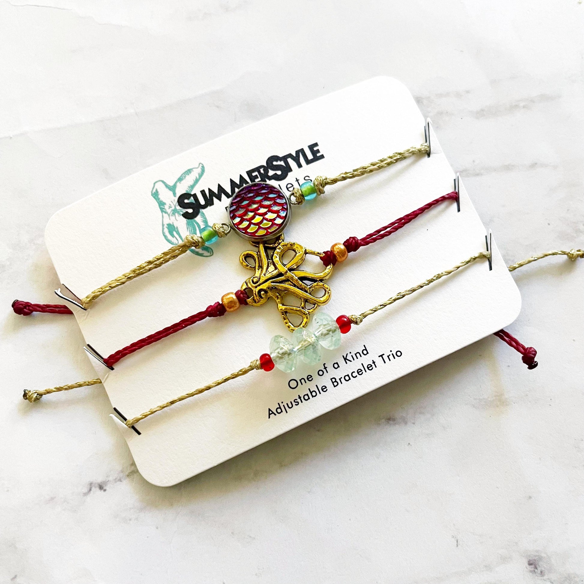 Gold Octopus Bracelet Set, One of a Kind Bracelet Trio, Unique Bracelet Set, SummerStyle Bracelets