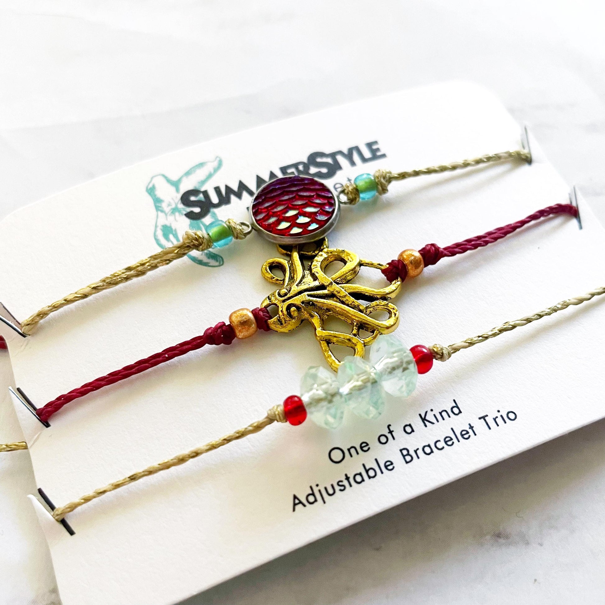 Gold Octopus Bracelet Set, One of a Kind Bracelet Trio, Unique Bracelet Set, SummerStyle Bracelets