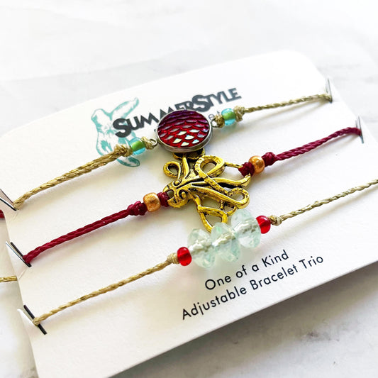 Gold Octopus Bracelet Set, One of a Kind Bracelet Trio, Unique Bracelet Set, SummerStyle Bracelets