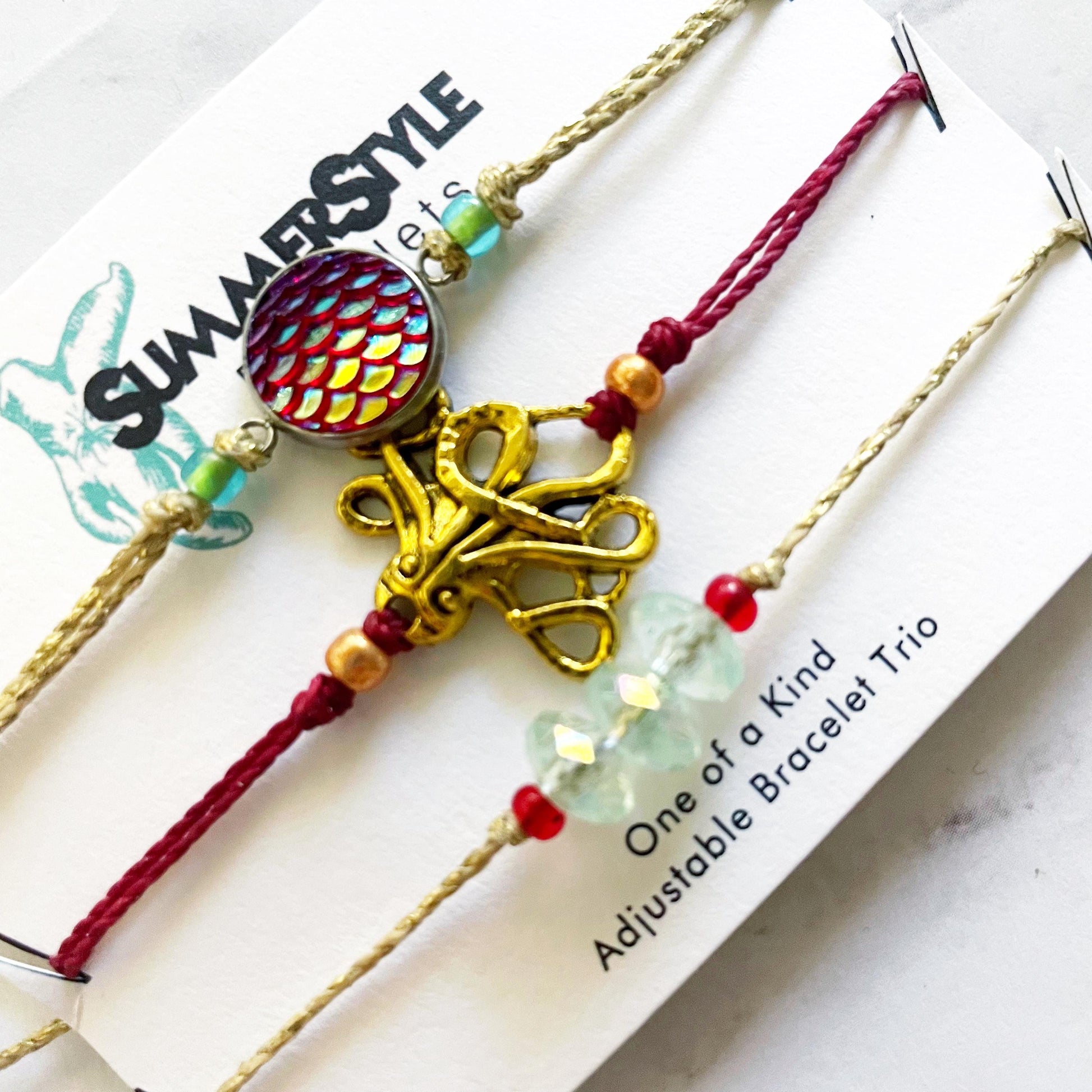 Gold Octopus Bracelet Set, One of a Kind Bracelet Trio, Unique Bracelet Set, SummerStyle Bracelets