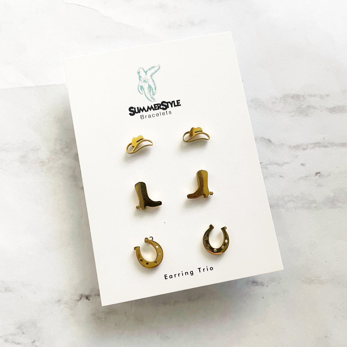 Gold Cowgirl Stud Earring Set, Stud Earrings Trio, Western Earrings, SummerStyle Bracelets