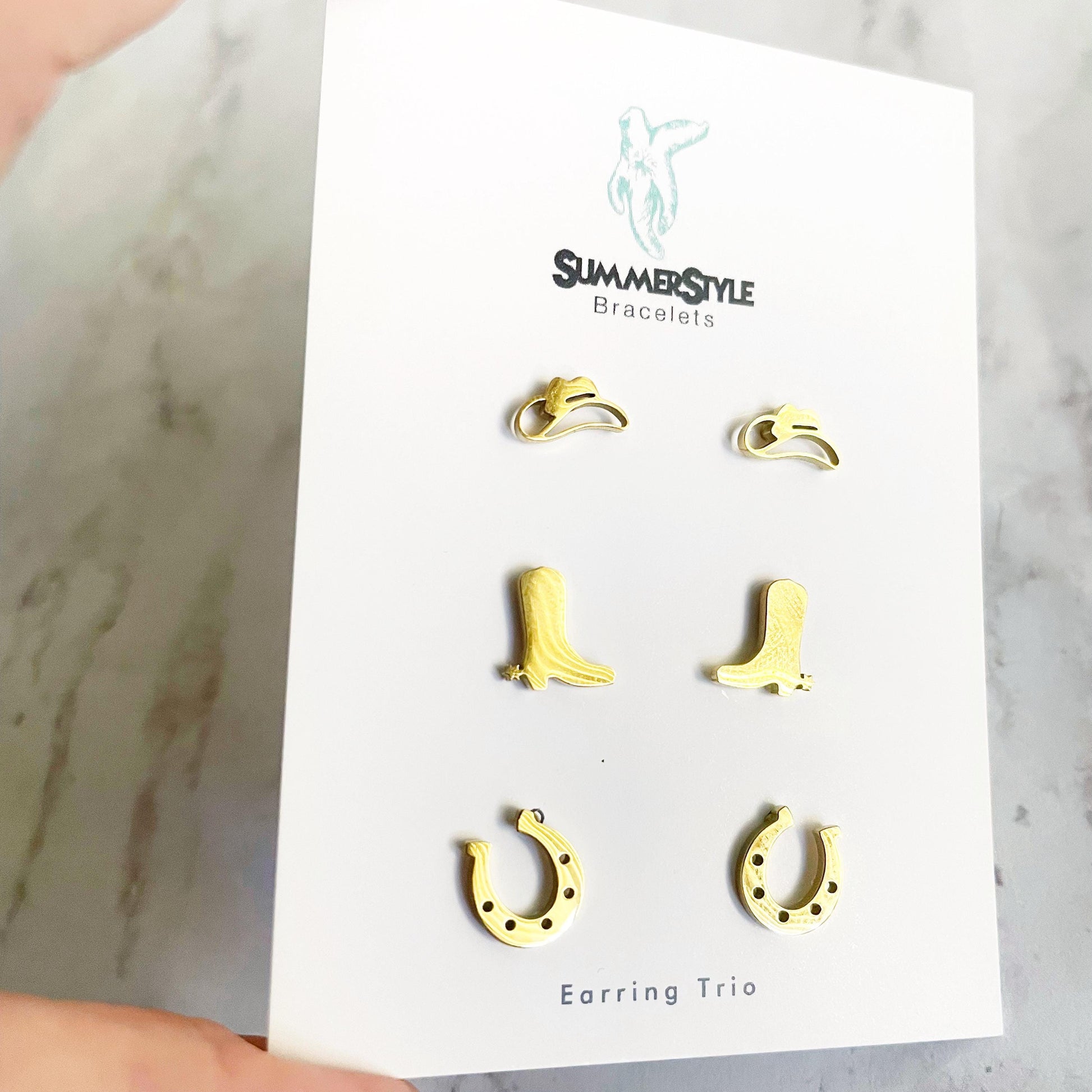 Gold Cowgirl Stud Earring Set, Stud Earrings Trio, Western Earrings, SummerStyle Bracelets