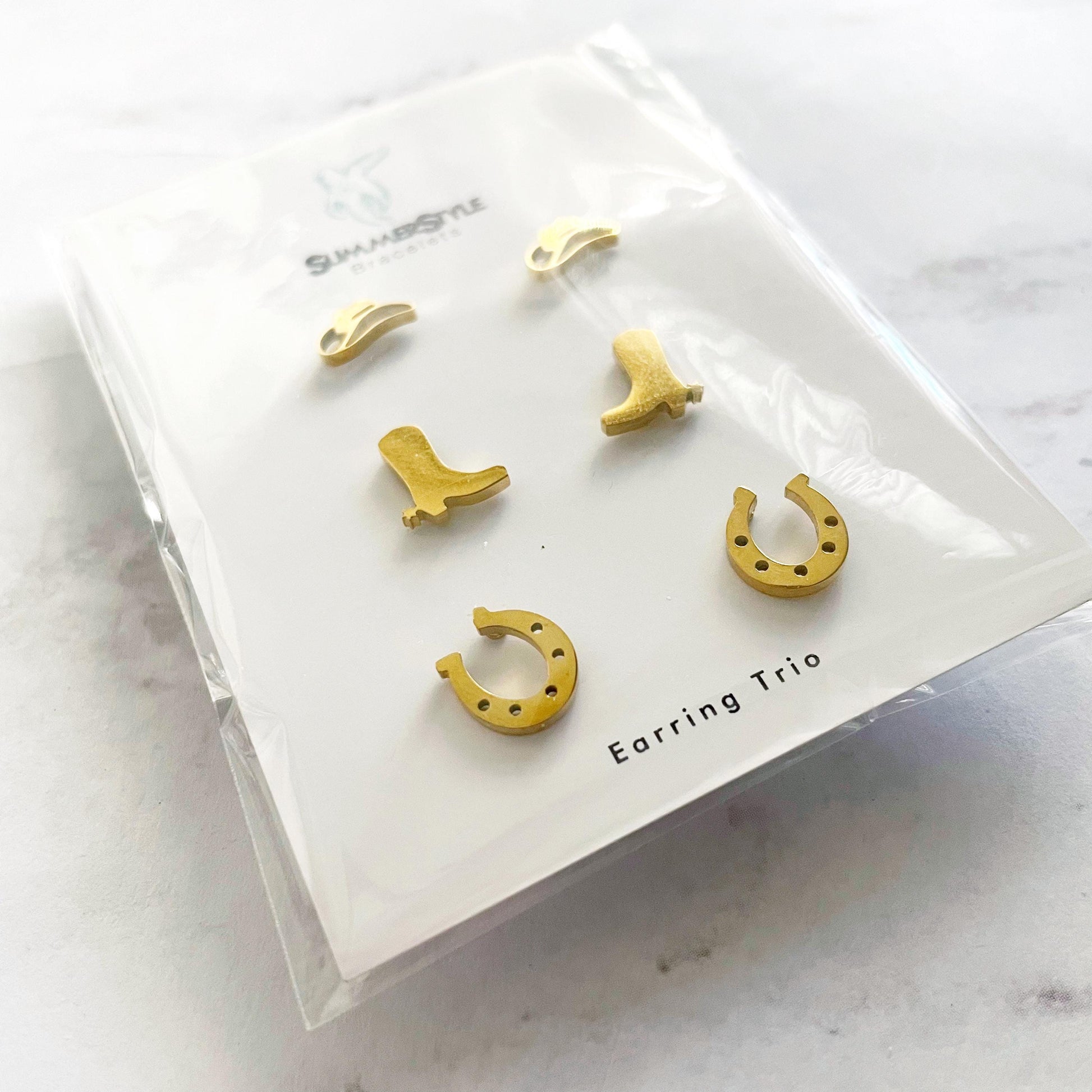 Gold Cowgirl Stud Earring Set, Stud Earrings Trio, Western Earrings, SummerStyle Bracelets