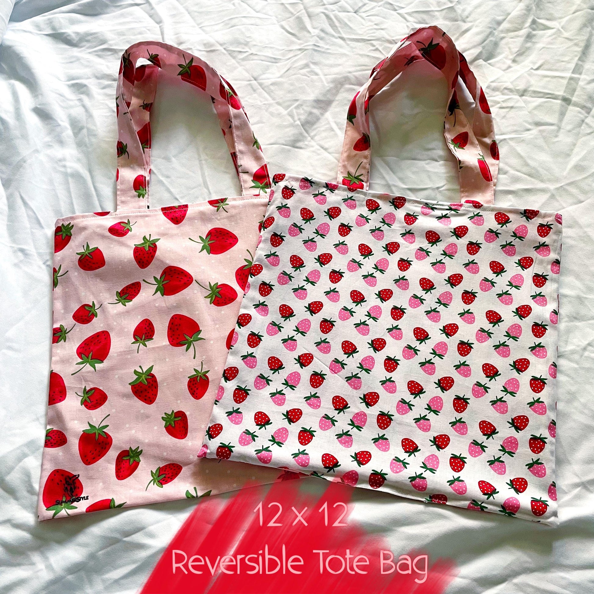 Double Strawberry Reversible Bookish Tote Bag, Reversible Tote, Tablet Bag, Book Tote, SummerStyle Bracelets