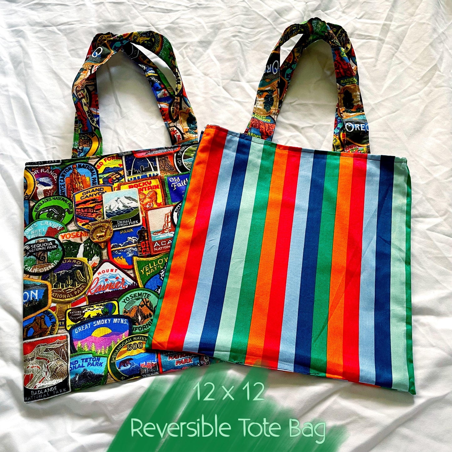 Park Patches Reversible Bookish Tote Bag, Reversible Tote, Tablet Bag, Book Tote, SummerStyle Bracelets