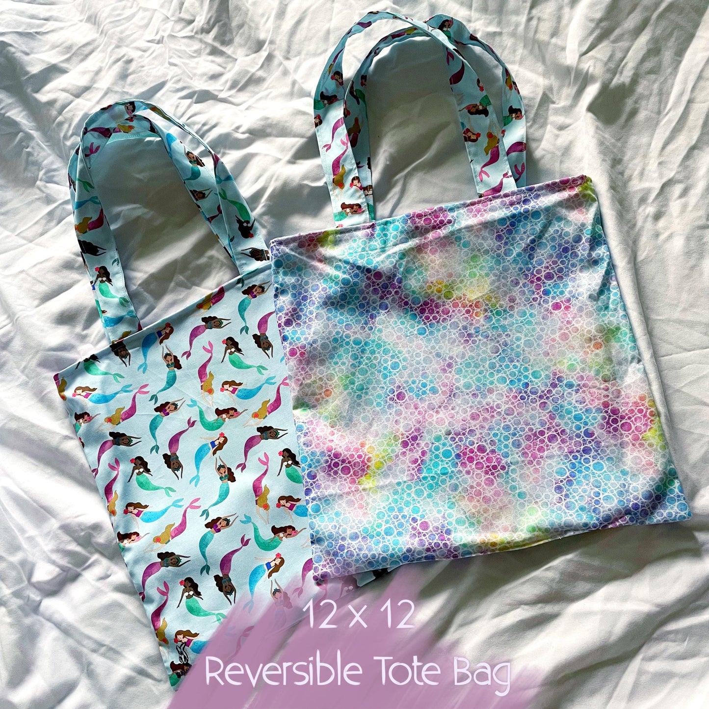 Mermaid Bubbles Reversible Bookish Tote Bag, Reversible Tote, Tablet Bag, Book Tote, SummerStyle Bracelets