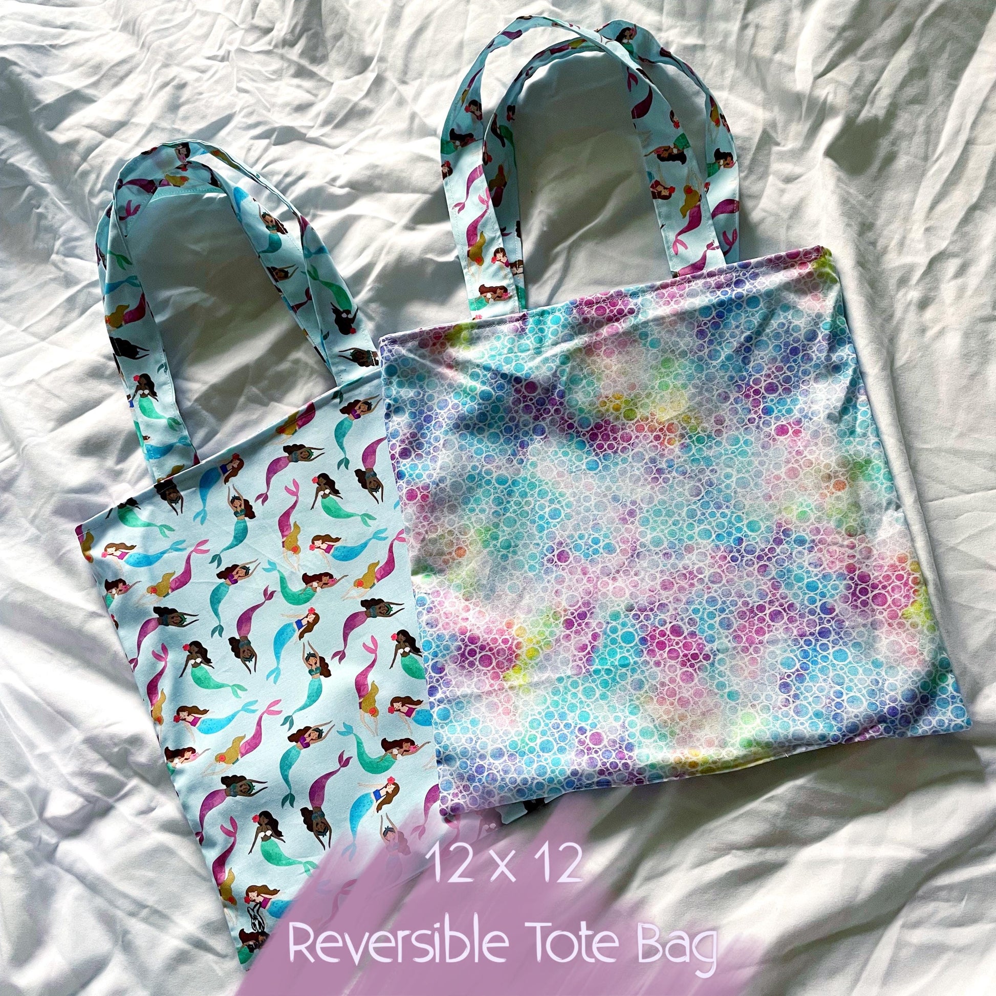 Mermaid Bubbles Reversible Bookish Tote Bag, Reversible Tote, Tablet Bag, Book Tote, SummerStyle Bracelets