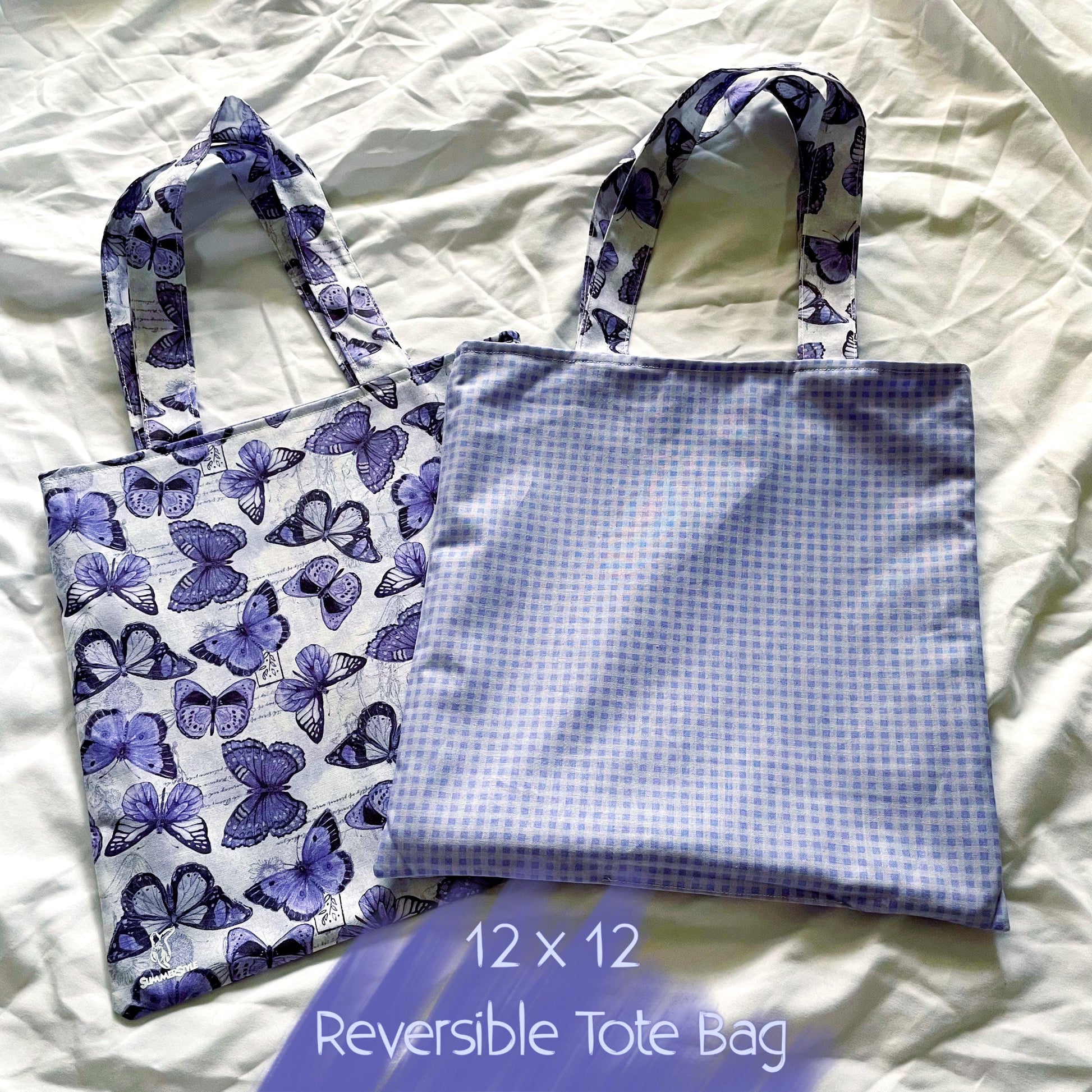 Periwinkle Butterfly Reversible Bookish Tote Bag, Reversible Tote, Tablet Bag, Book Tote, SummerStyle Bracelets