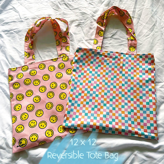 Happy Vibes Reversible Bookish Tote Bag, Reversible Tote, Tablet Bag, Book Tote, SummerStyle Bracelets