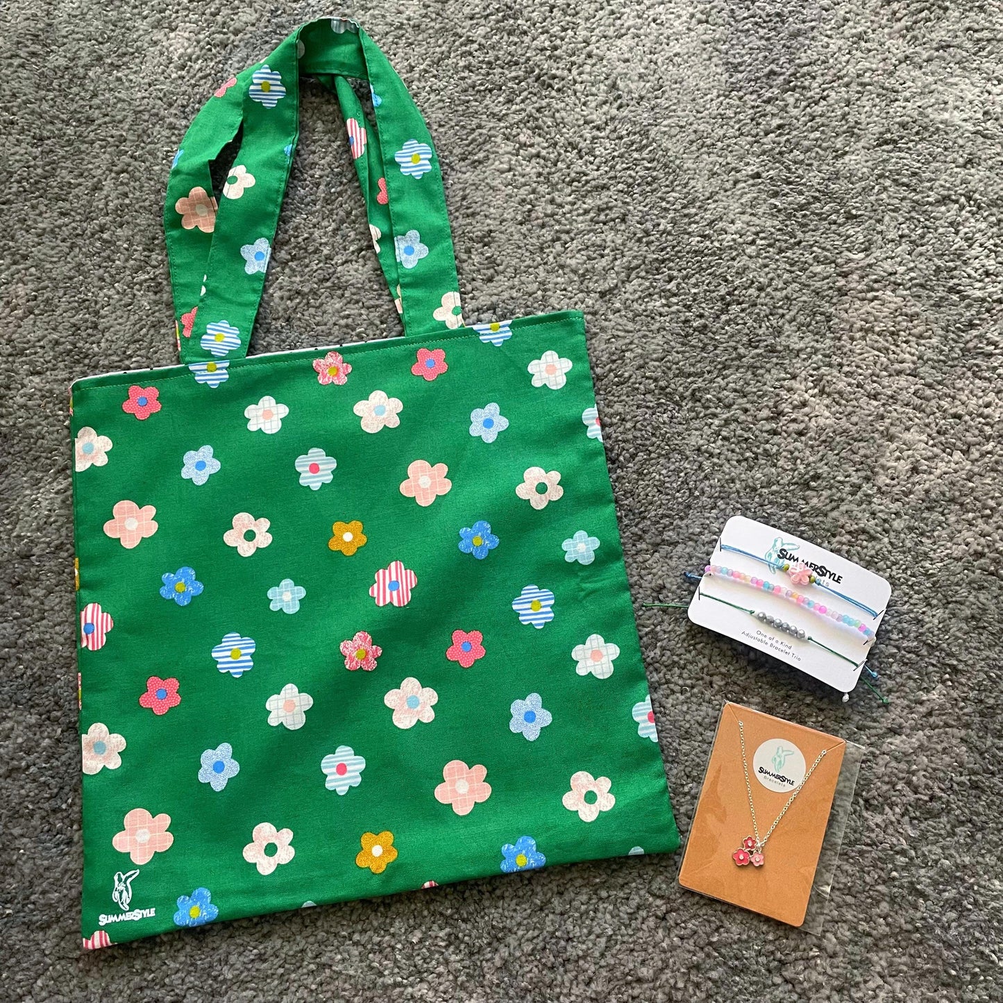 Crazy Daisy Gift Box, Curated Gift, Floral Jewelry, Flower Tote Bag, Gift Box for Her, Ready to Ship Gift, SummerStyle Bracelets