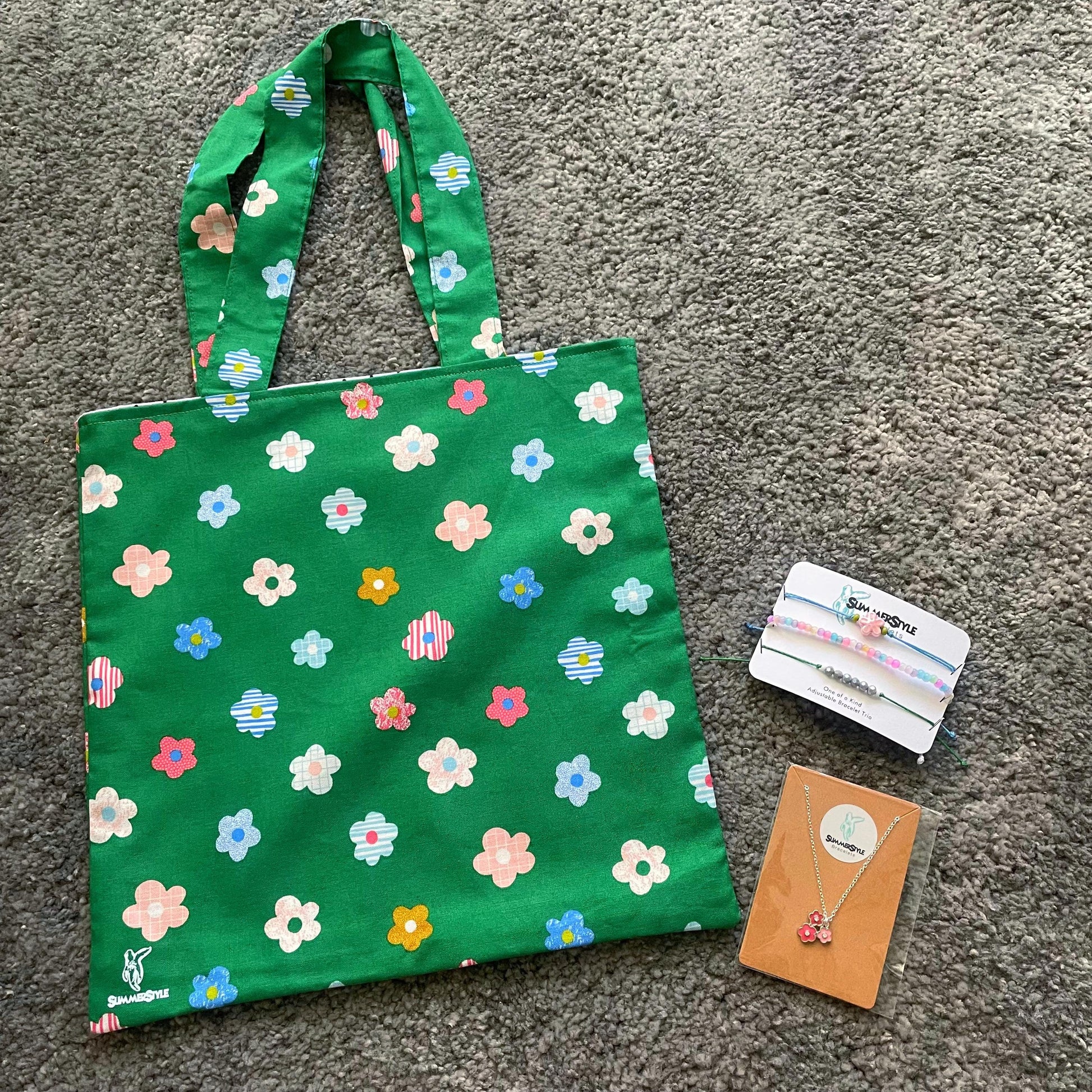 Crazy Daisy Gift Box, Curated Gift, Floral Jewelry, Flower Tote Bag, Gift Box for Her, Ready to Ship Gift, SummerStyle Bracelets