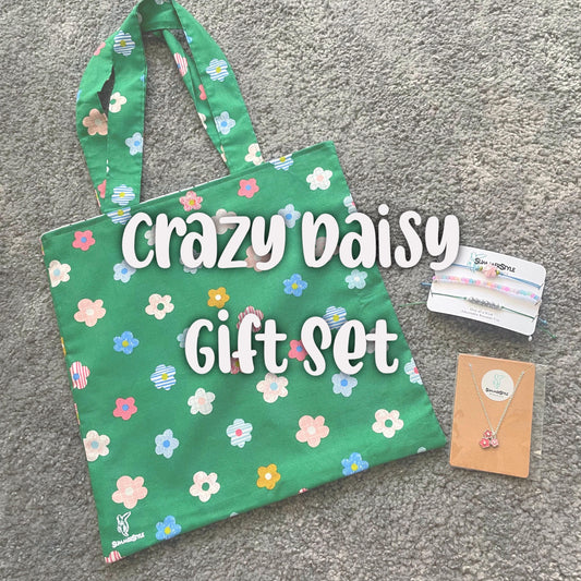 Crazy Daisy Gift Box, Curated Gift, Floral Jewelry, Flower Tote Bag, Gift Box for Her, Ready to Ship Gift, SummerStyle Bracelets