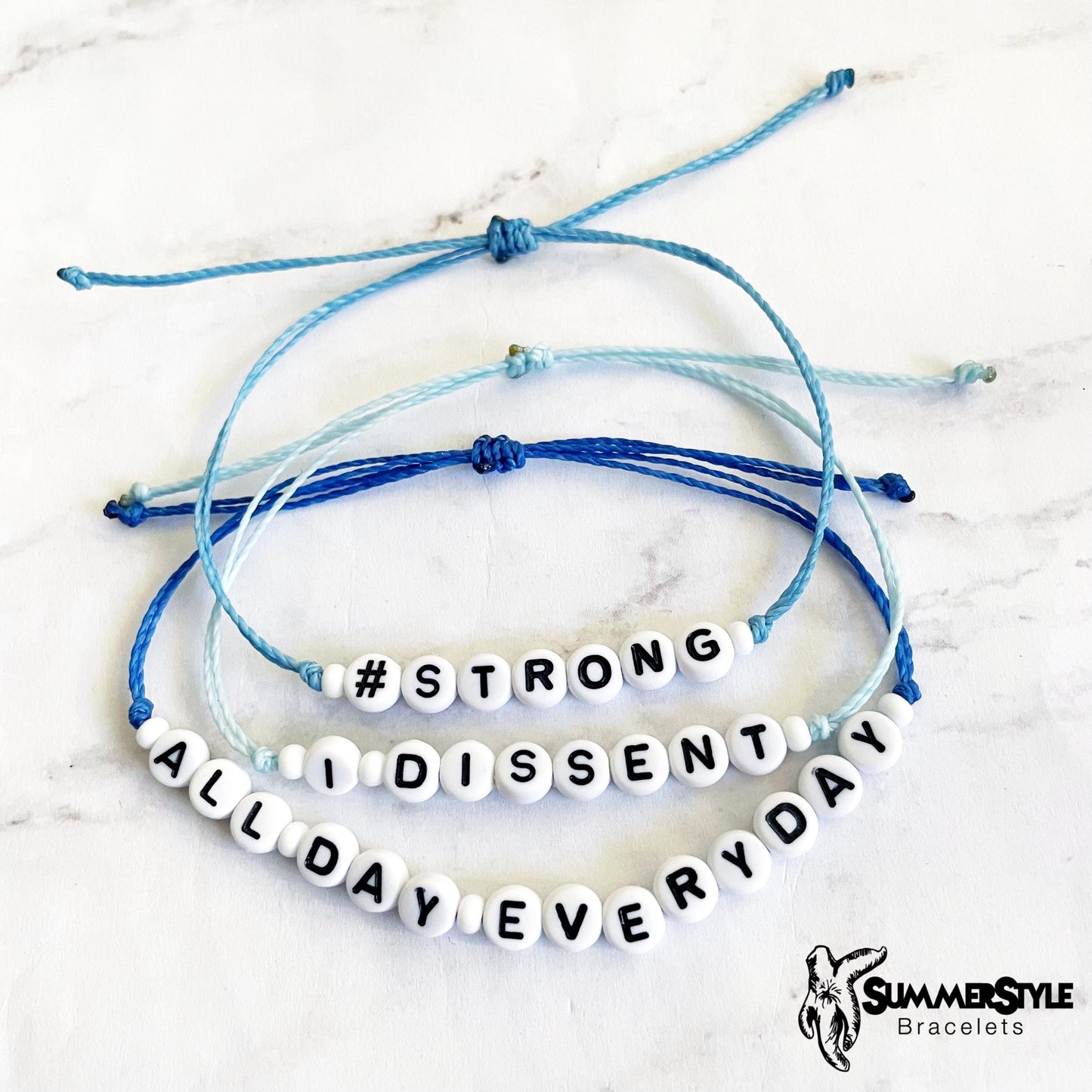 Blue Motivation Adjustable Waterproof Bracelets, Friendship Bracelets, Alpha Bracelets, Hope Bracelets, SummerStyle Bracelets