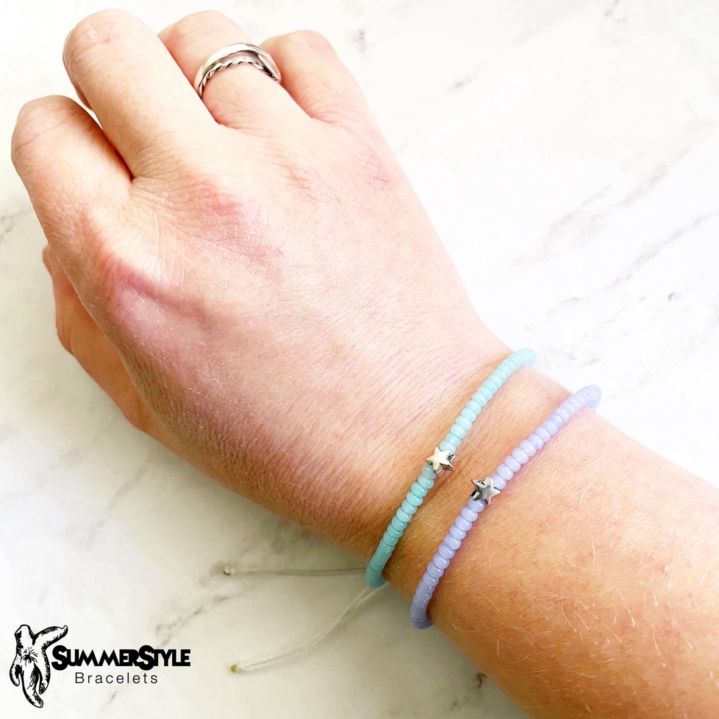 Silver Star Beaded Bracelet, Seed Bead Bracelet, Friendship Bracelets, SummerStyle Bracelets