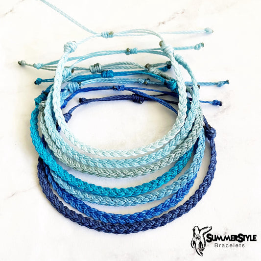 Shades of Blue Skinny Braided Bracelets, Friendship Bracelets, Stackable Bracelets, Hope Jewelry, SummerStyle Bracelets