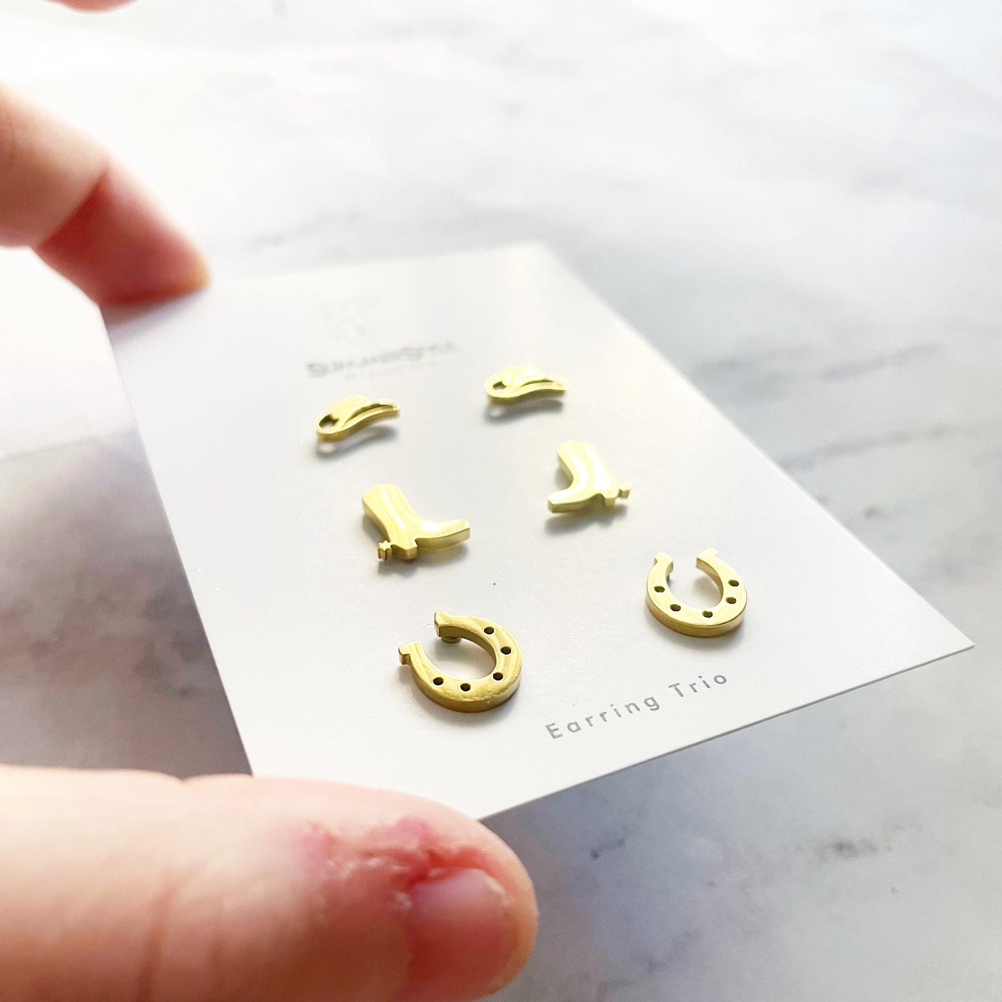 Gold Cowgirl Stud Earring Set, Stud Earrings Trio, Western Earrings, SummerStyle Bracelets