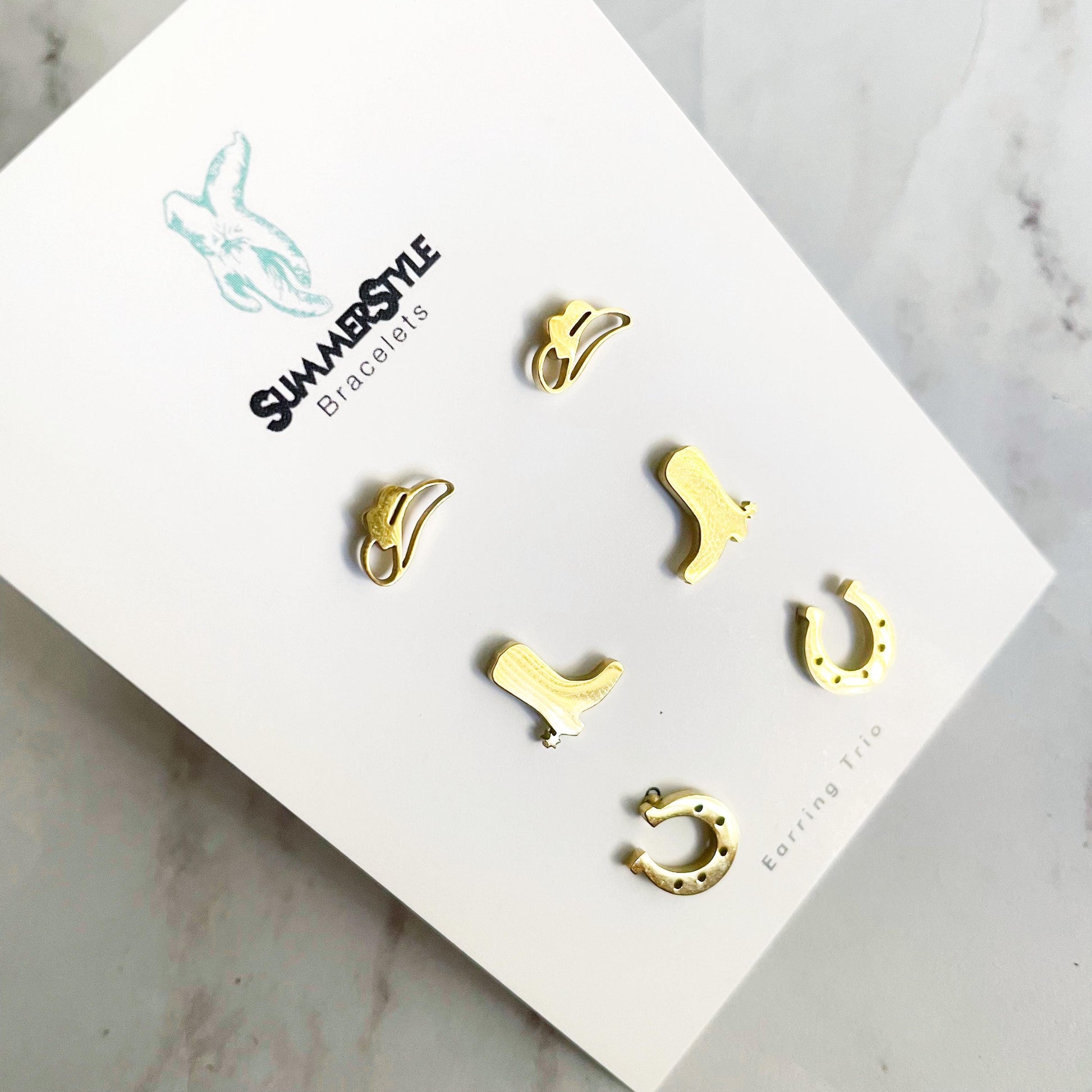 Gold Cowgirl Stud Earring Set, Stud Earrings Trio, Western Earrings, SummerStyle Bracelets