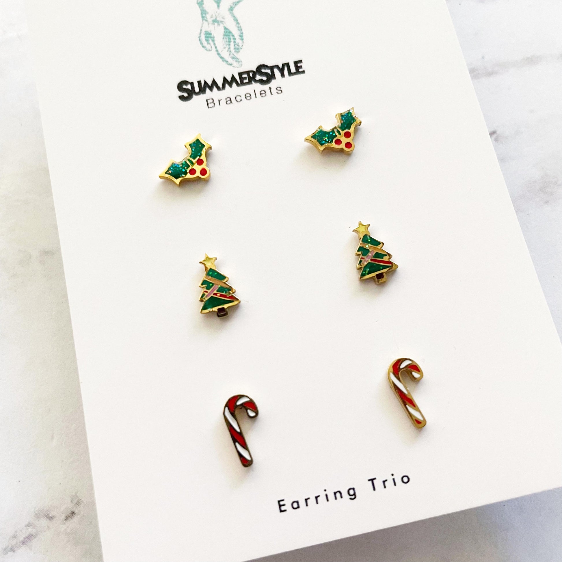 Happy Holiday Stud Earring Set, Stud Earrings Trio, Christmas Earrings, SummerStyle Braceles