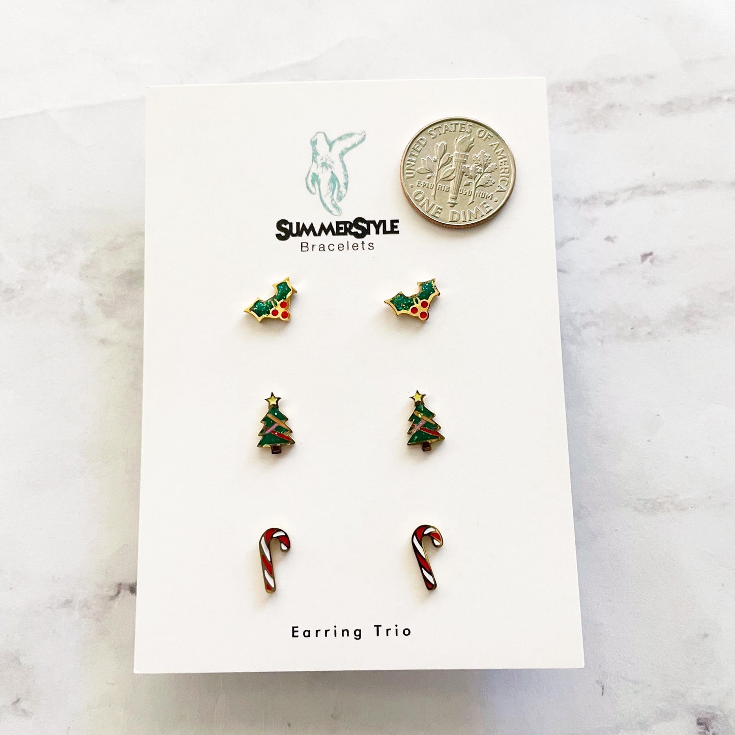 Happy Holiday Stud Earring Set, Stud Earrings Trio, Christmas Earrings, SummerStyle Braceles