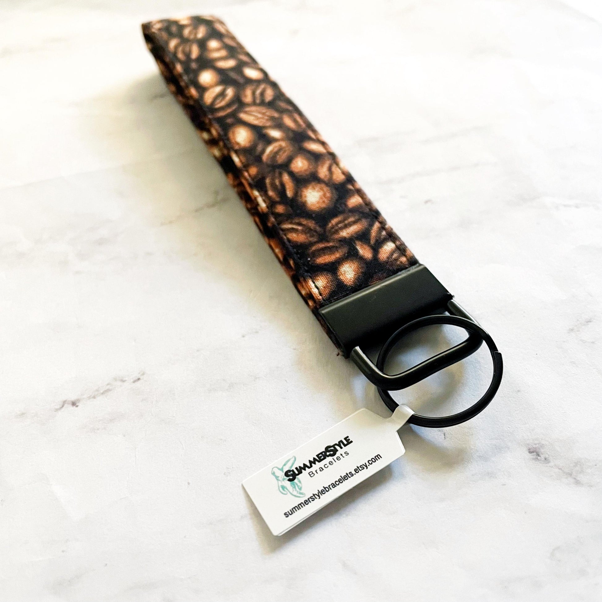 Coffee Beans Key Fob Wristlet, 6.5in Wristlet Lanyard, Keychain Wristlet, Handmade Lanyard, SummerStyle Bracelets