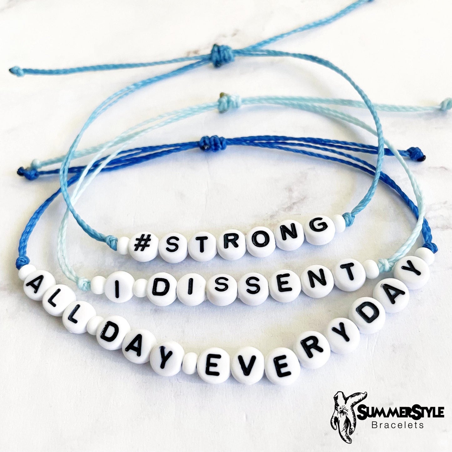 Blue Motivation Adjustable Waterproof Bracelets, Friendship Bracelets, Alpha Bracelets, Hope Bracelets, SummerStyle Bracelets