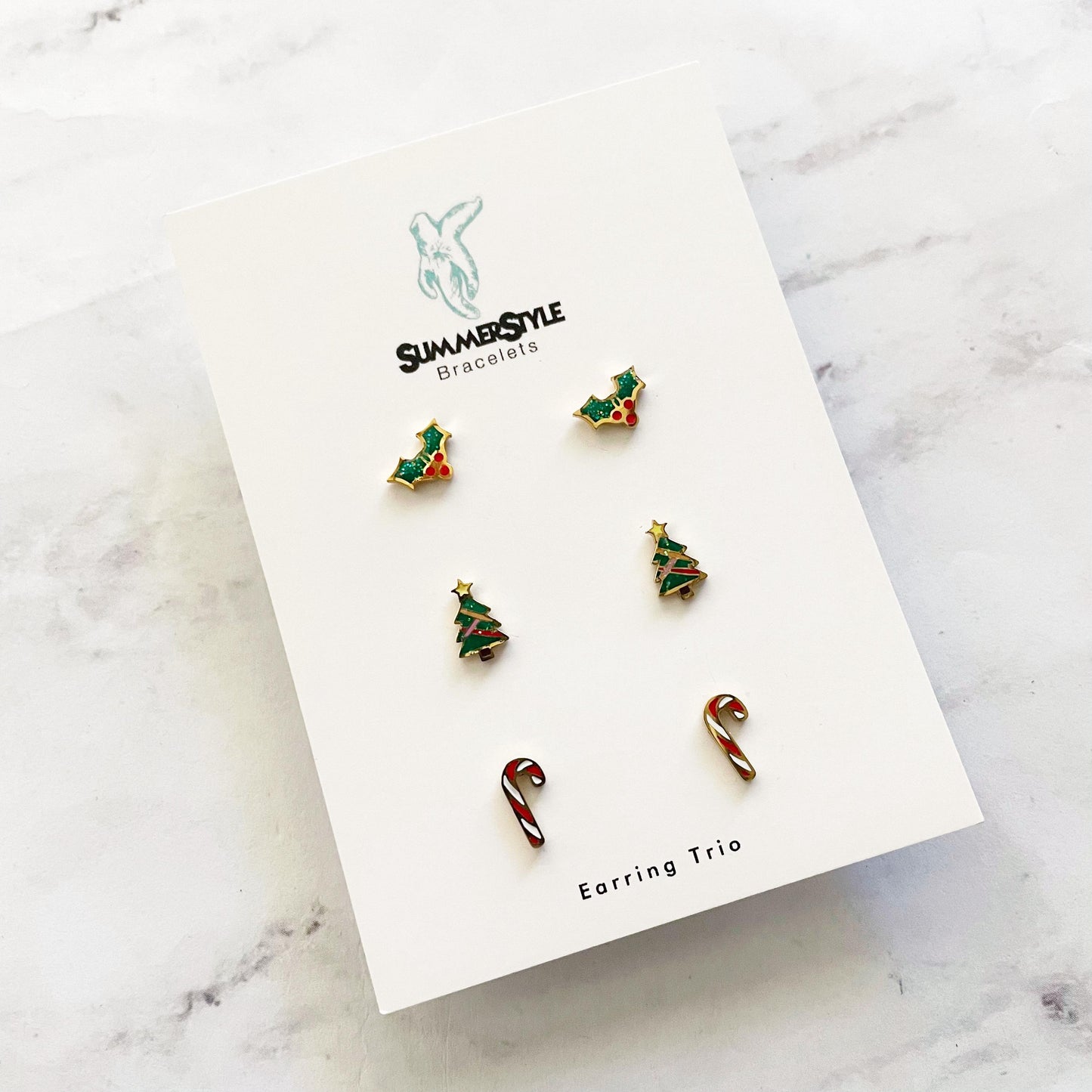 Happy Holiday Stud Earring Set, Stud Earrings Trio, Christmas Earrings, SummerStyle Braceles