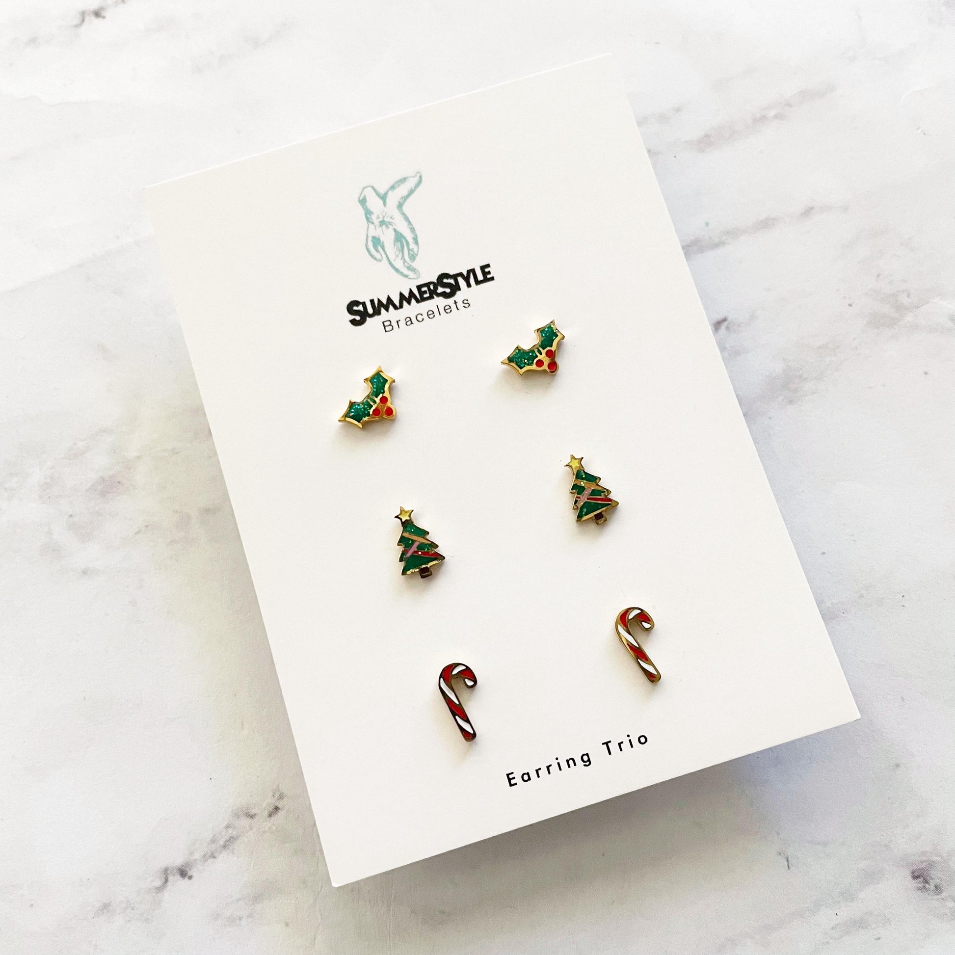 Happy Holiday Stud Earring Set, Stud Earrings Trio, Christmas Earrings, SummerStyle Braceles