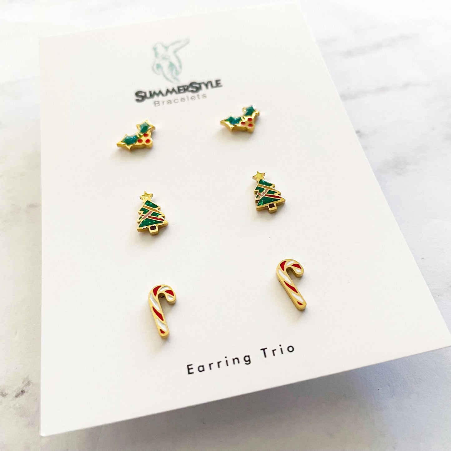 Happy Holiday Stud Earring Set, Stud Earrings Trio, Christmas Earrings, SummerStyle Braceles
