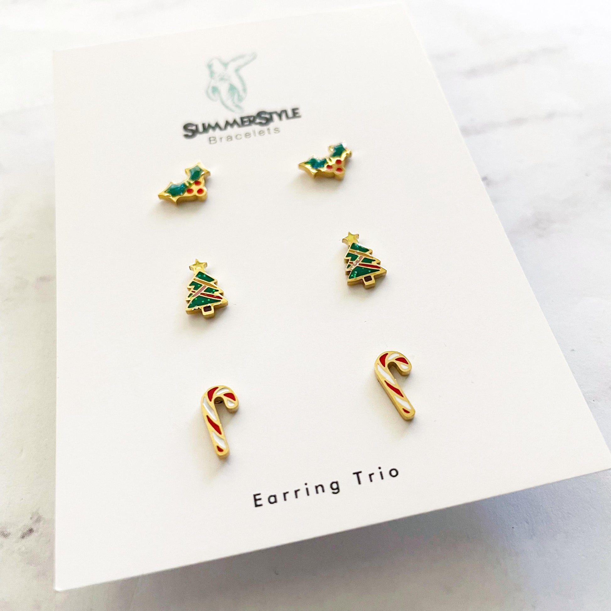 Happy Holiday Stud Earring Set, Stud Earrings Trio, Christmas Earrings, SummerStyle Braceles