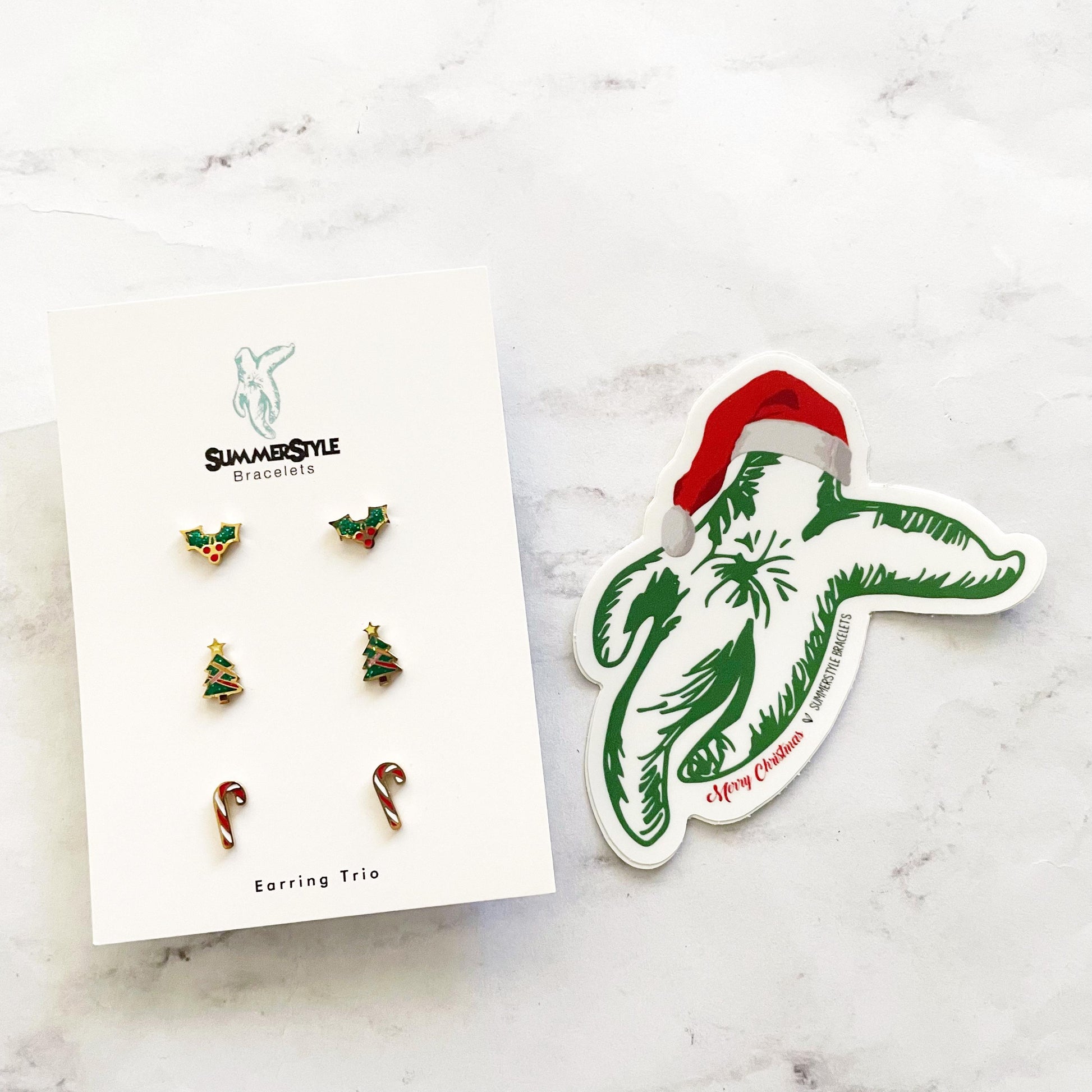 Happy Holiday Stud Earring Set, Stud Earrings Trio, Christmas Earrings, SummerStyle Braceles