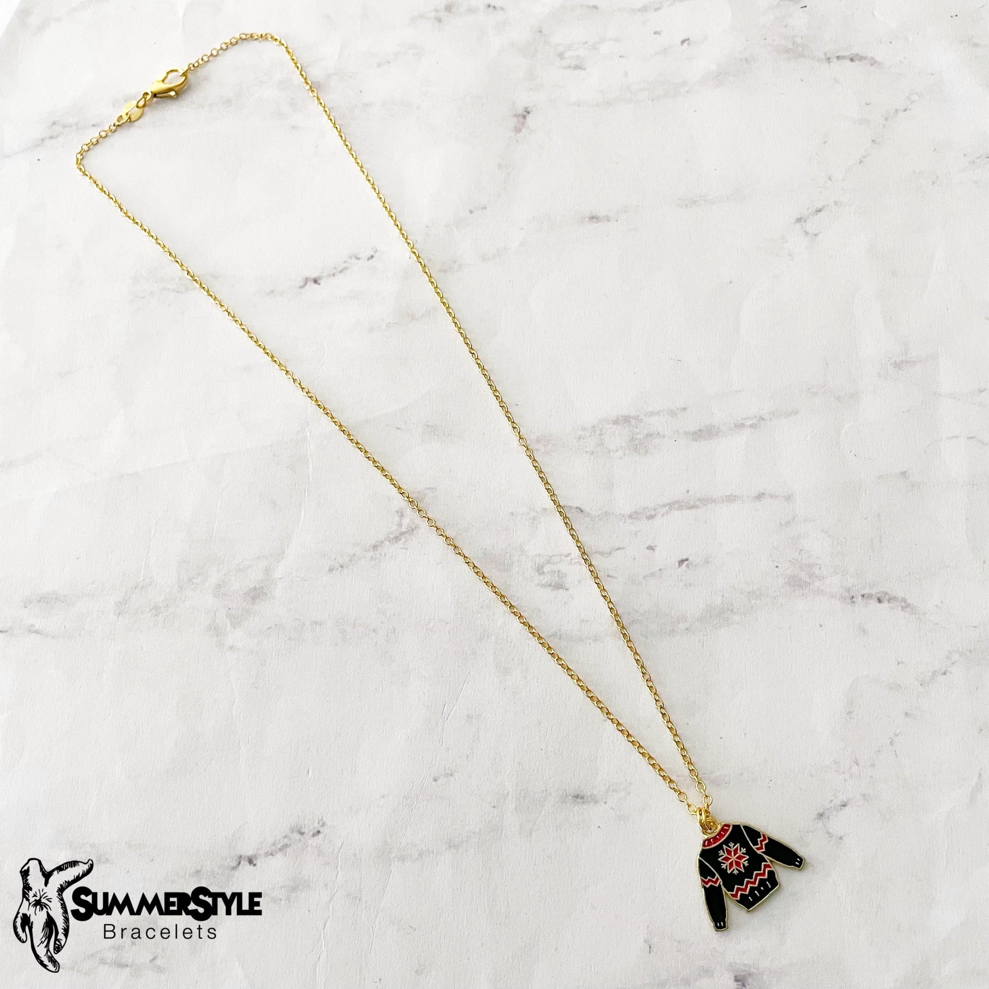 CHRISTMAS Ugly Sweater Charm Necklace, Christmas Necklace, Christmas Jewelry, Gold Chain Necklace, SummerStyle Bracelets