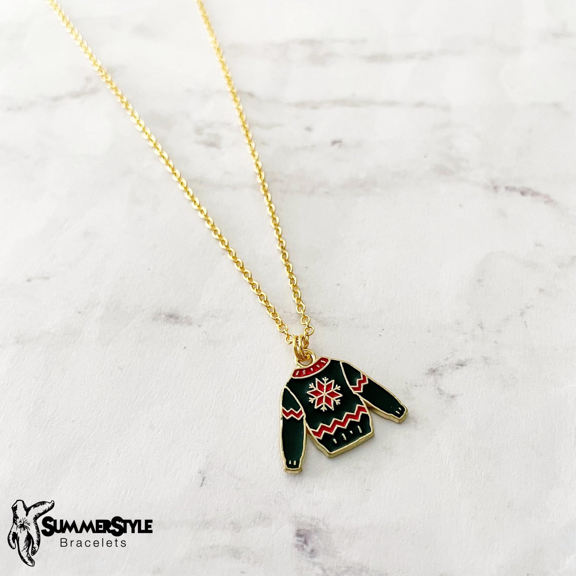 CHRISTMAS Ugly Sweater Charm Necklace, Christmas Necklace, Christmas Jewelry, Gold Chain Necklace, SummerStyle Bracelets