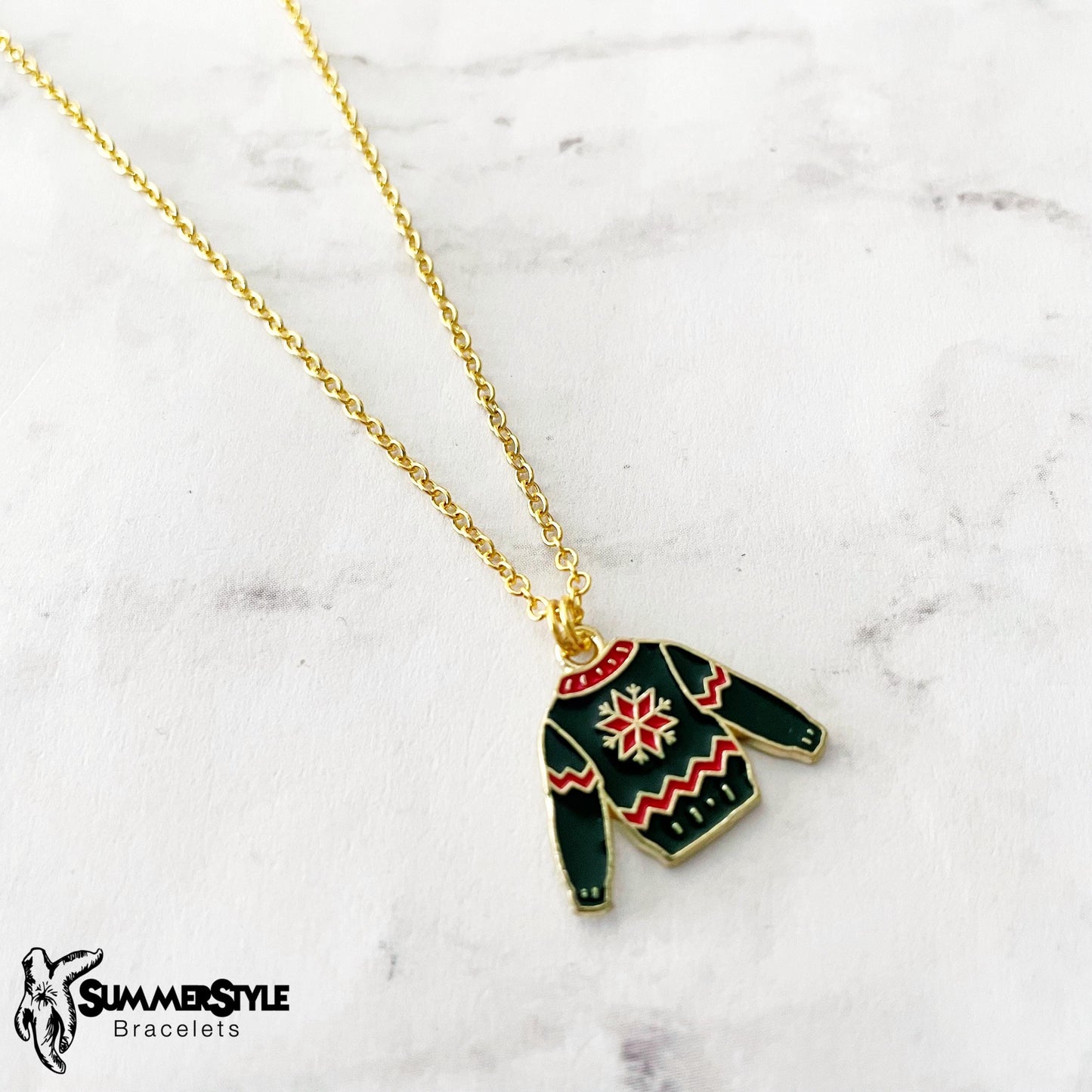 CHRISTMAS Ugly Sweater Charm Necklace, Christmas Necklace, Christmas Jewelry, Gold Chain Necklace, SummerStyle Bracelets