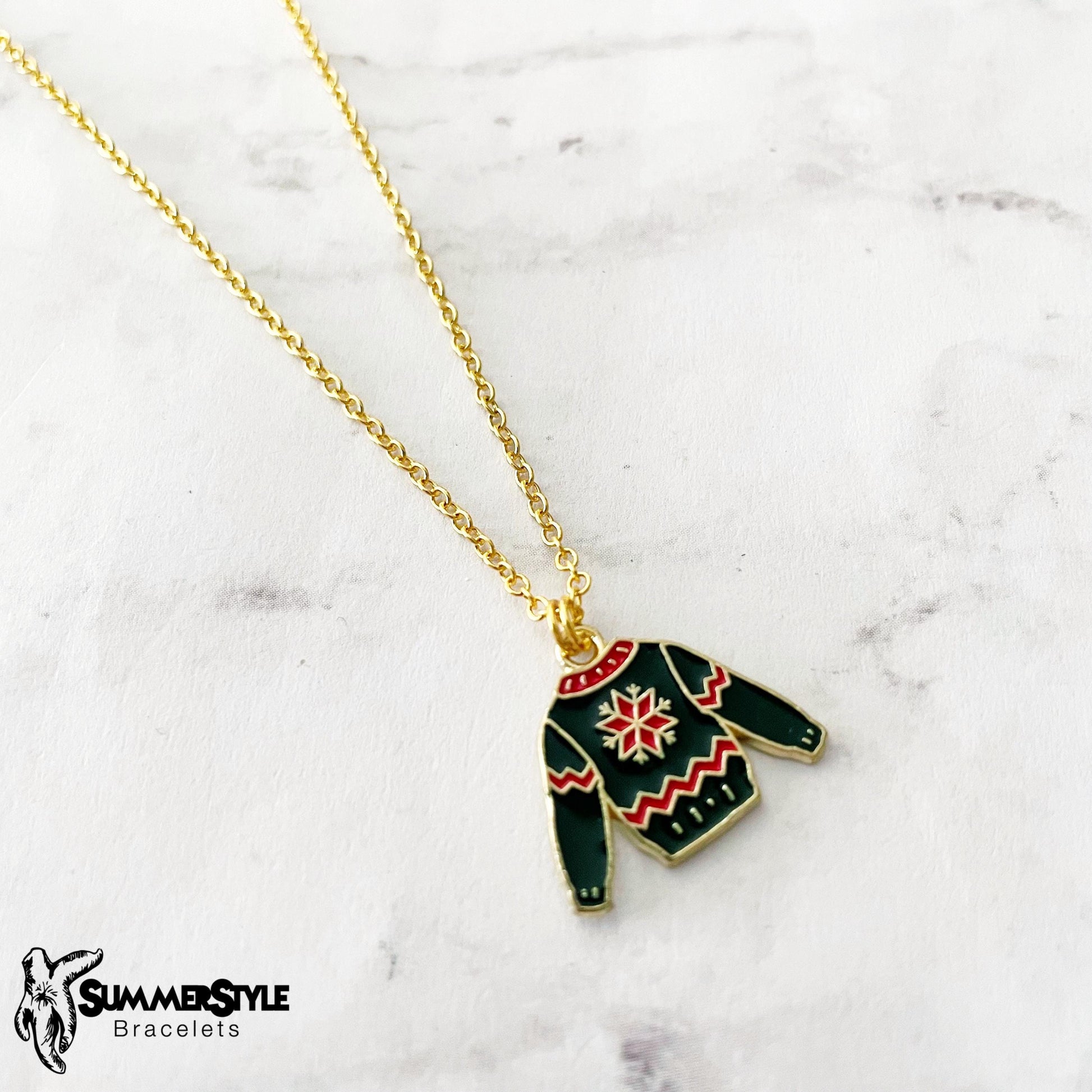 CHRISTMAS Ugly Sweater Charm Necklace, Christmas Necklace, Christmas Jewelry, Gold Chain Necklace, SummerStyle Bracelets
