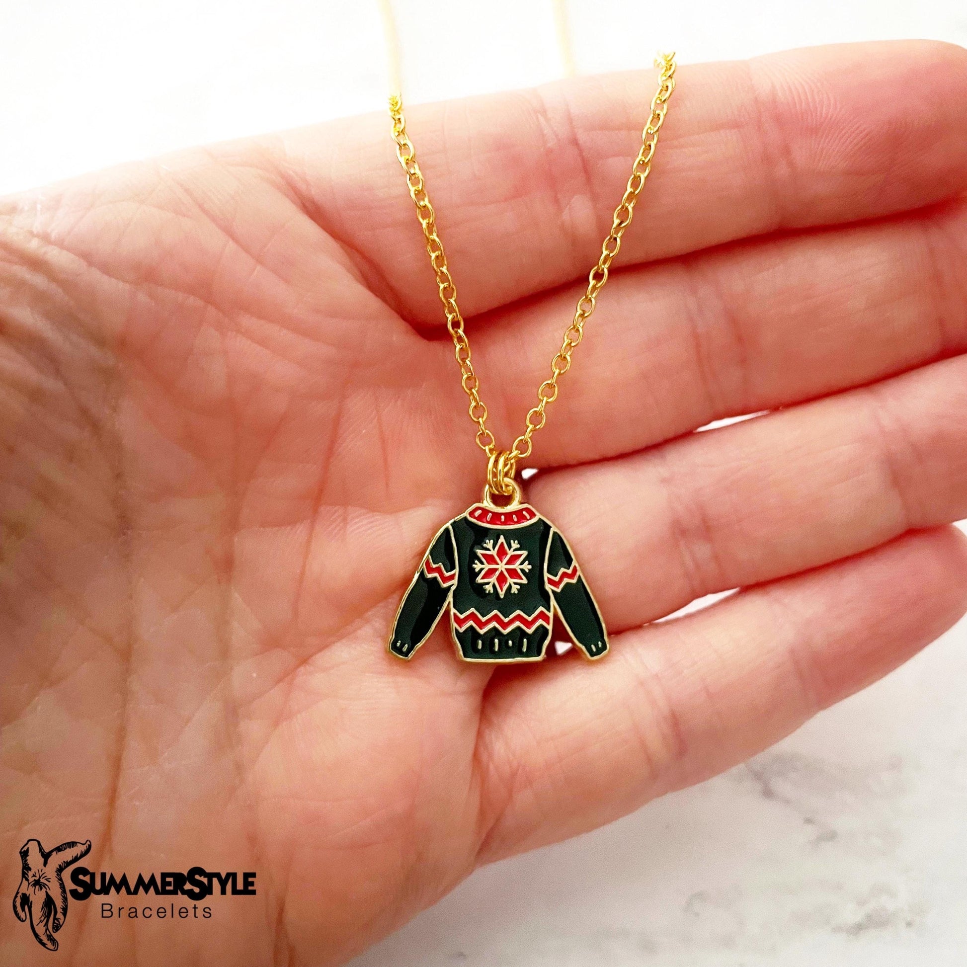 CHRISTMAS Ugly Sweater Charm Necklace, Christmas Necklace, Christmas Jewelry, Gold Chain Necklace, SummerStyle Bracelets