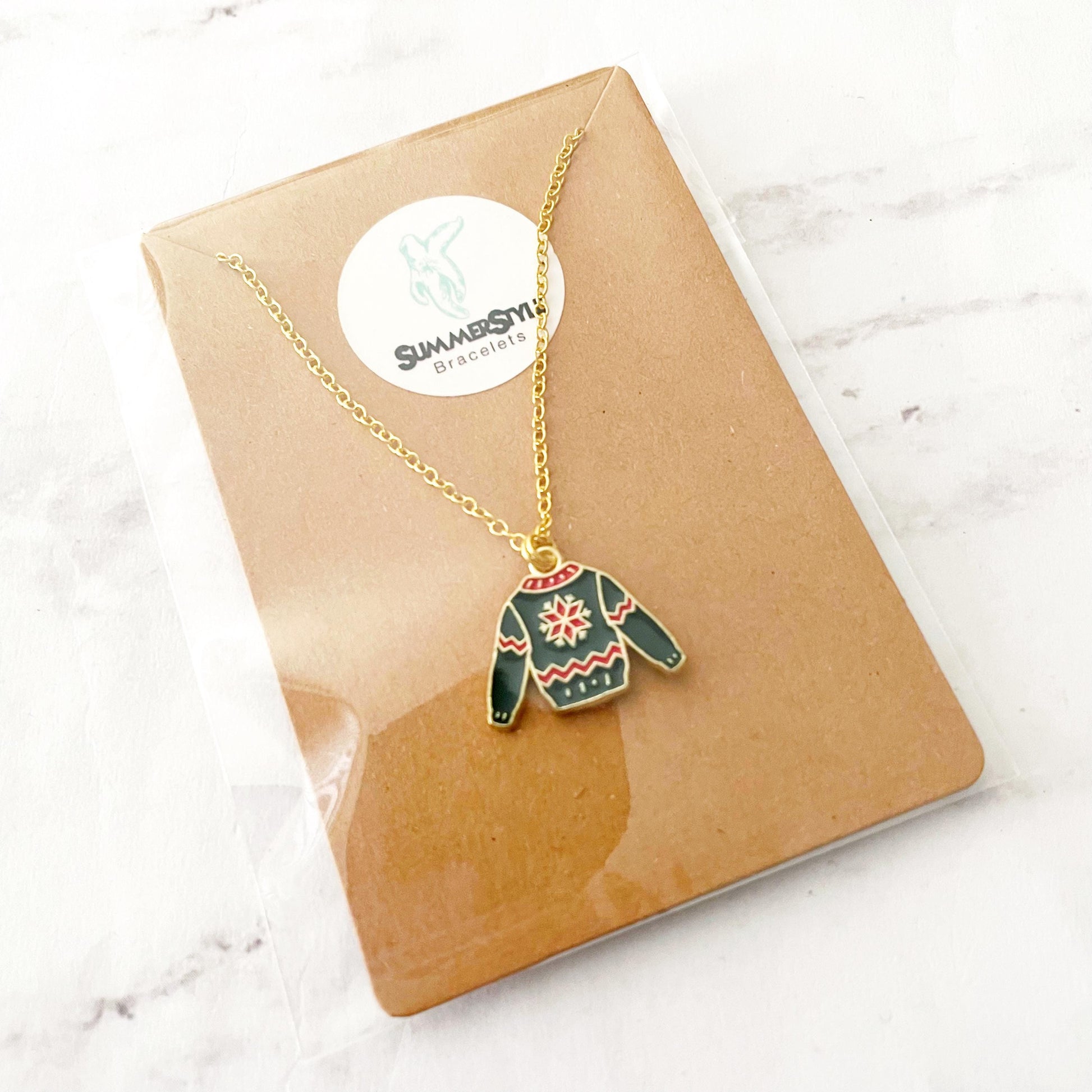 CHRISTMAS Ugly Sweater Charm Necklace, Christmas Necklace, Christmas Jewelry, Gold Chain Necklace, SummerStyle Bracelets