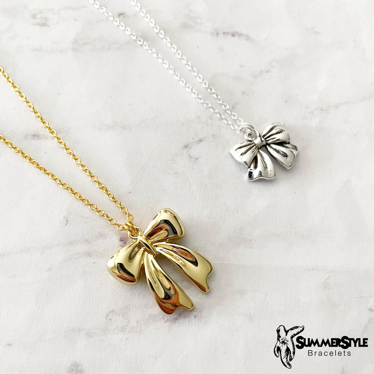 Girly Bow Charm Necklace, Dainty Necklace, Christmas Jewelry, Gold Chain Necklace, SummerStyle Bracelets