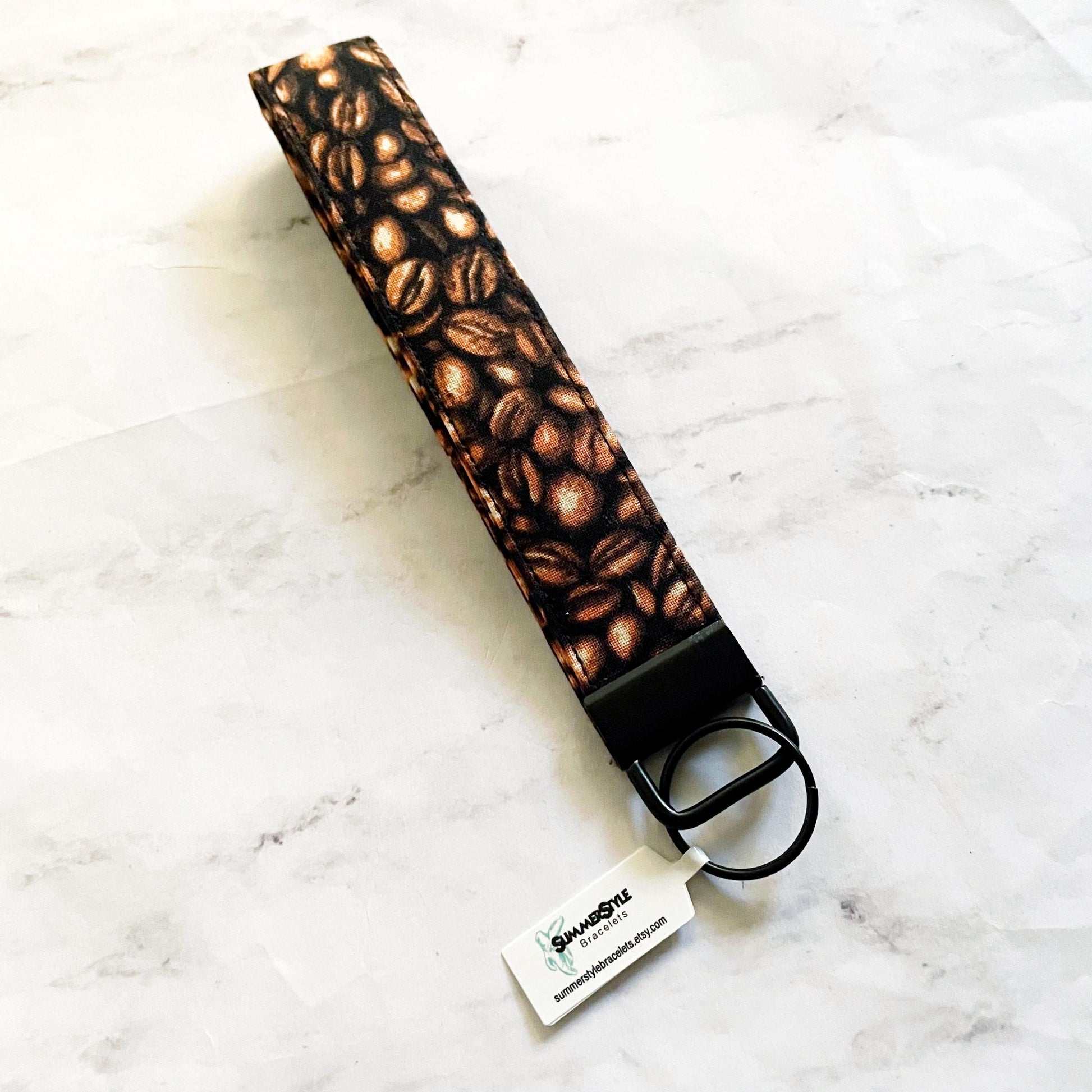 Coffee Beans Key Fob Wristlet, 6.5in Wristlet Lanyard, Keychain Wristlet, Handmade Lanyard, SummerStyle Bracelets