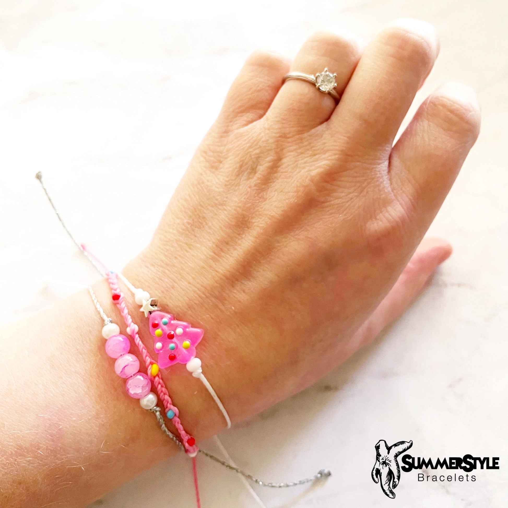 Pretty Pink Christmas Tree Bracelet Set, One of a Kind Bracelet Trio, Unique Bracelet Set, Christmas Jewelry, SummerStyle Bracelets