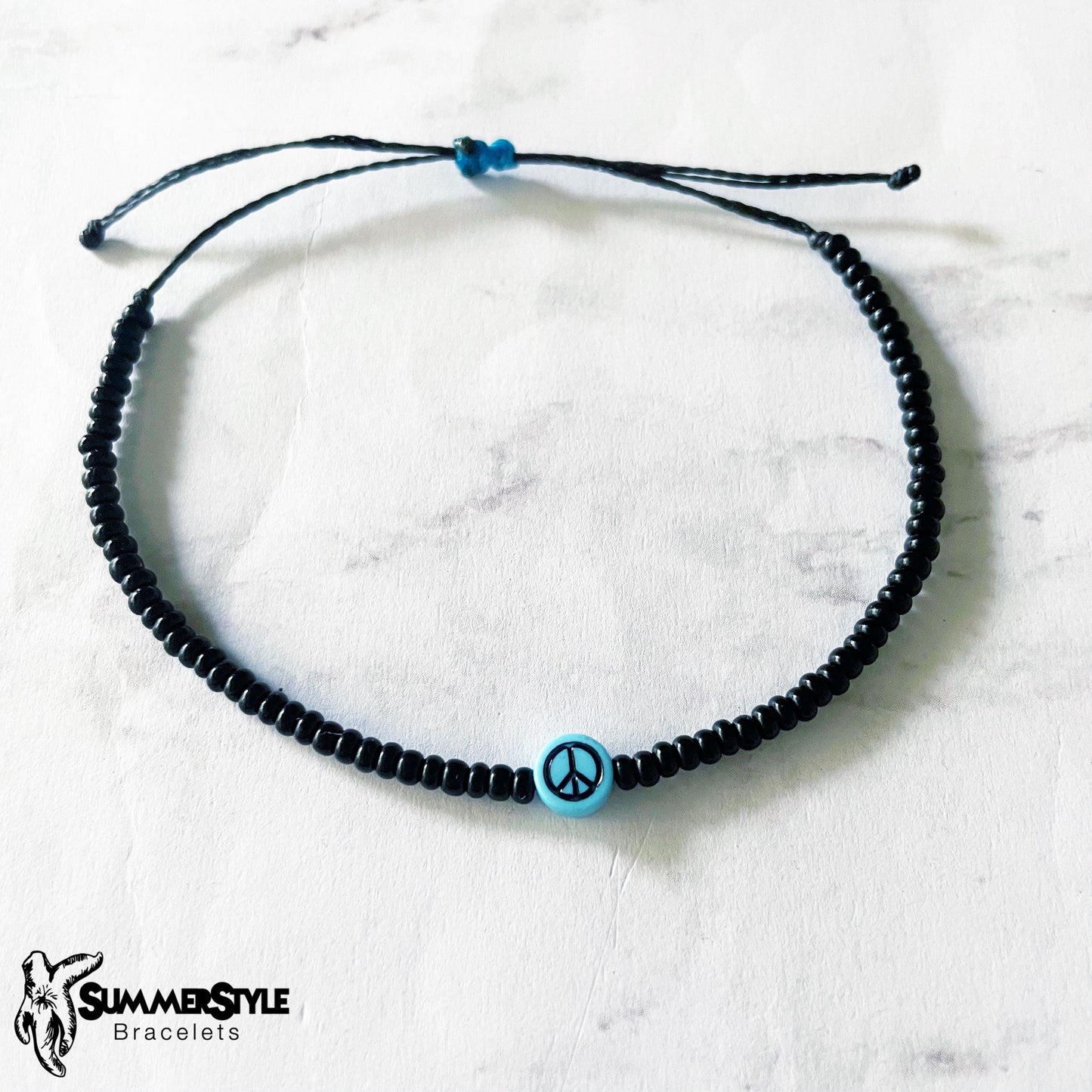 Cerulean Peace Sign Bracelet Set, Seed Bead Bracelet, Braided Bracelet, Hippie Jewelry, SummerStyle Bracelets